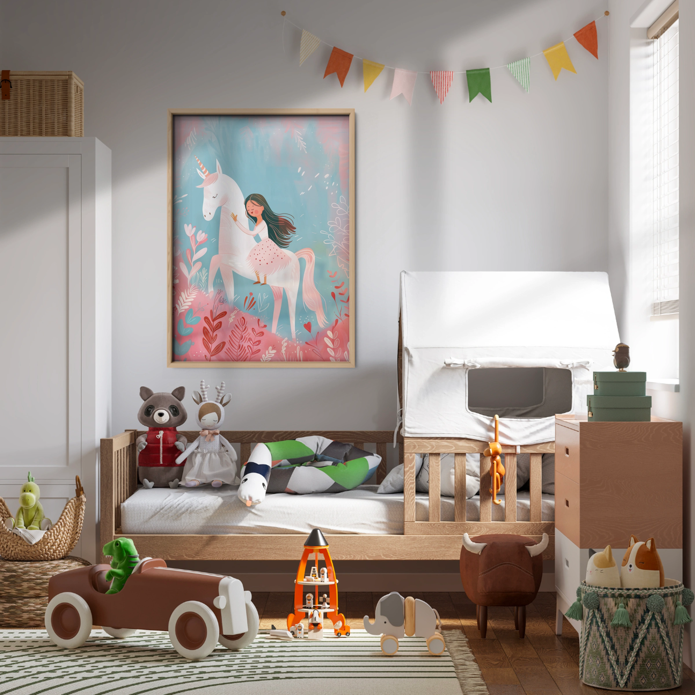 Girl Riding a Unicorn Nursery Print