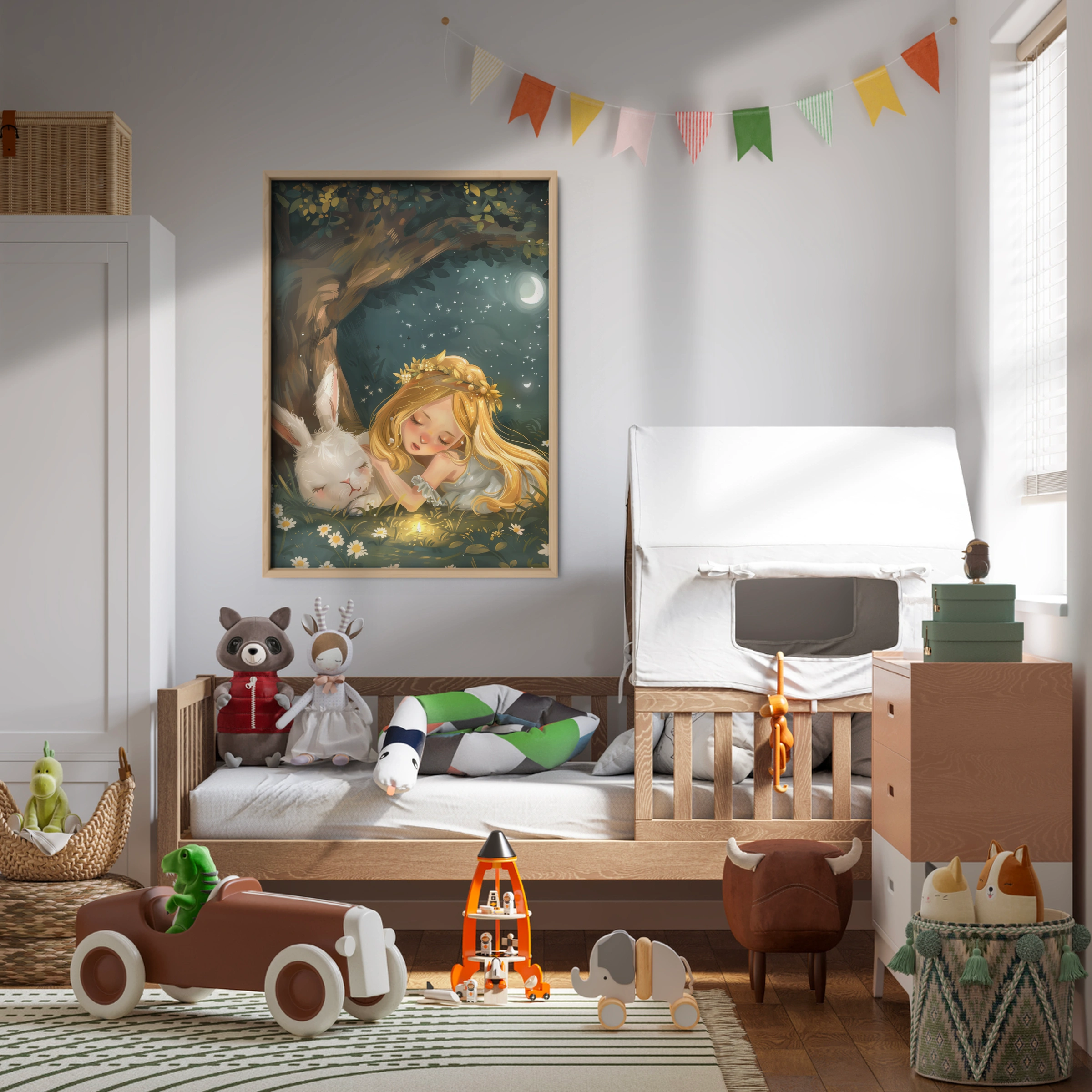Girl Sleeping with a Bunny Nursery Print