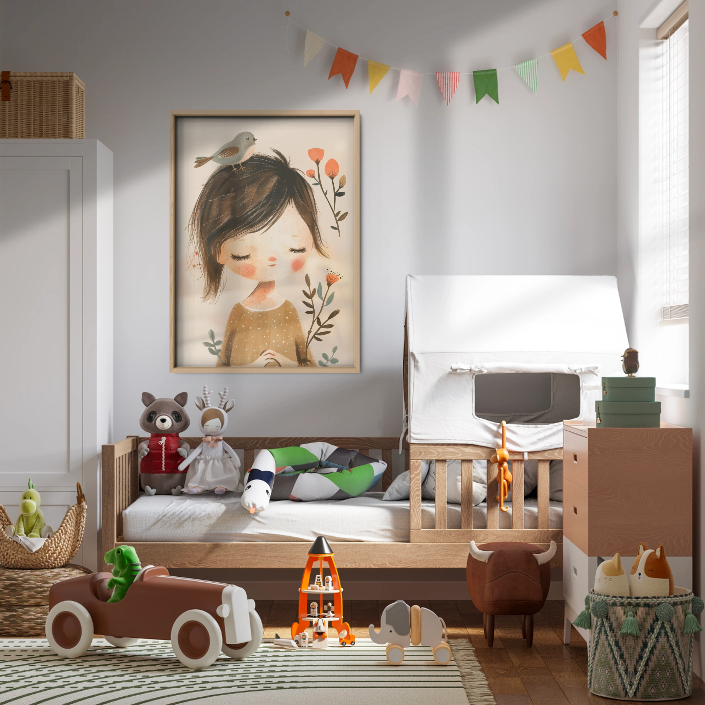 Girl with a Bird Nursery Print