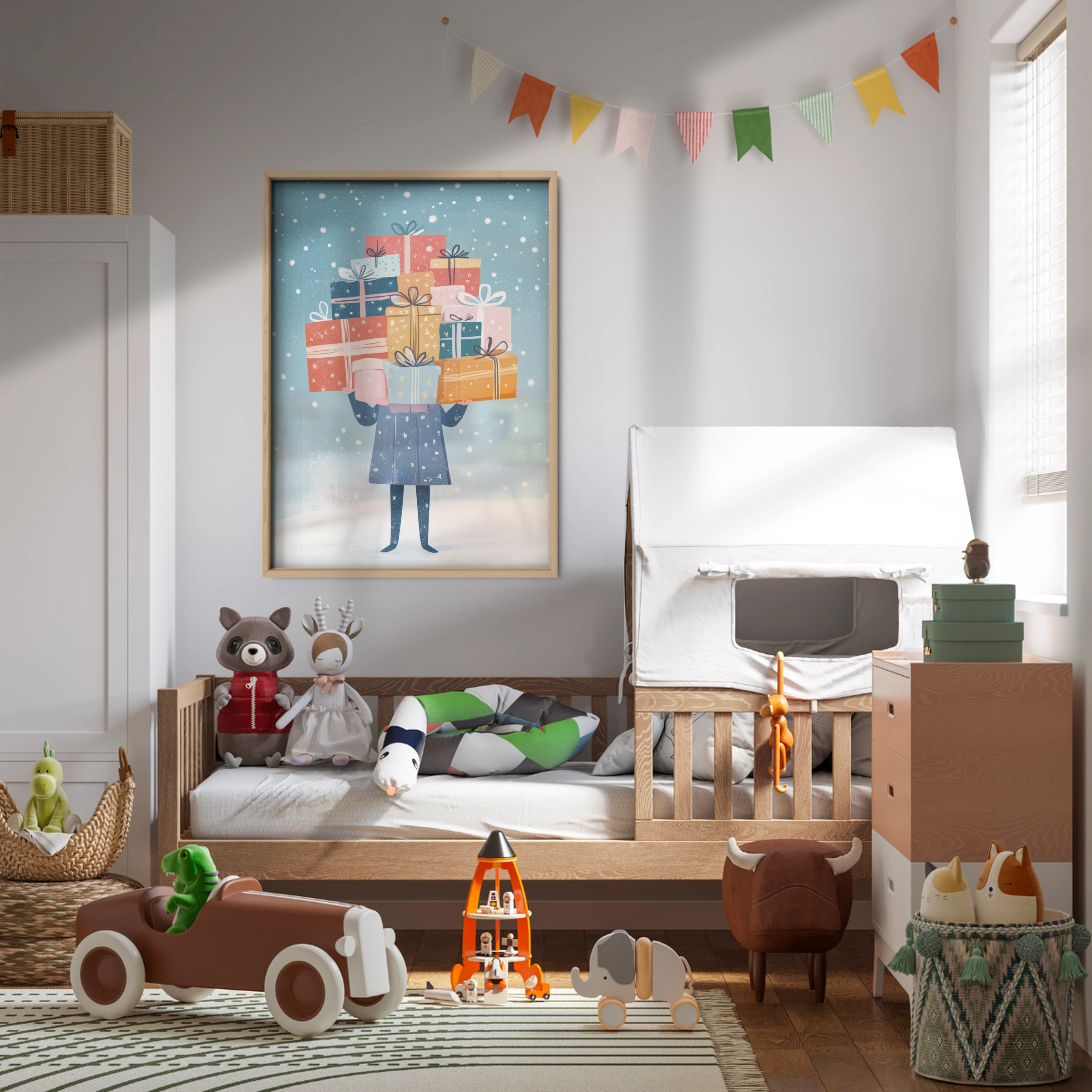 Girl with a Stack of Gifts Christmas Print