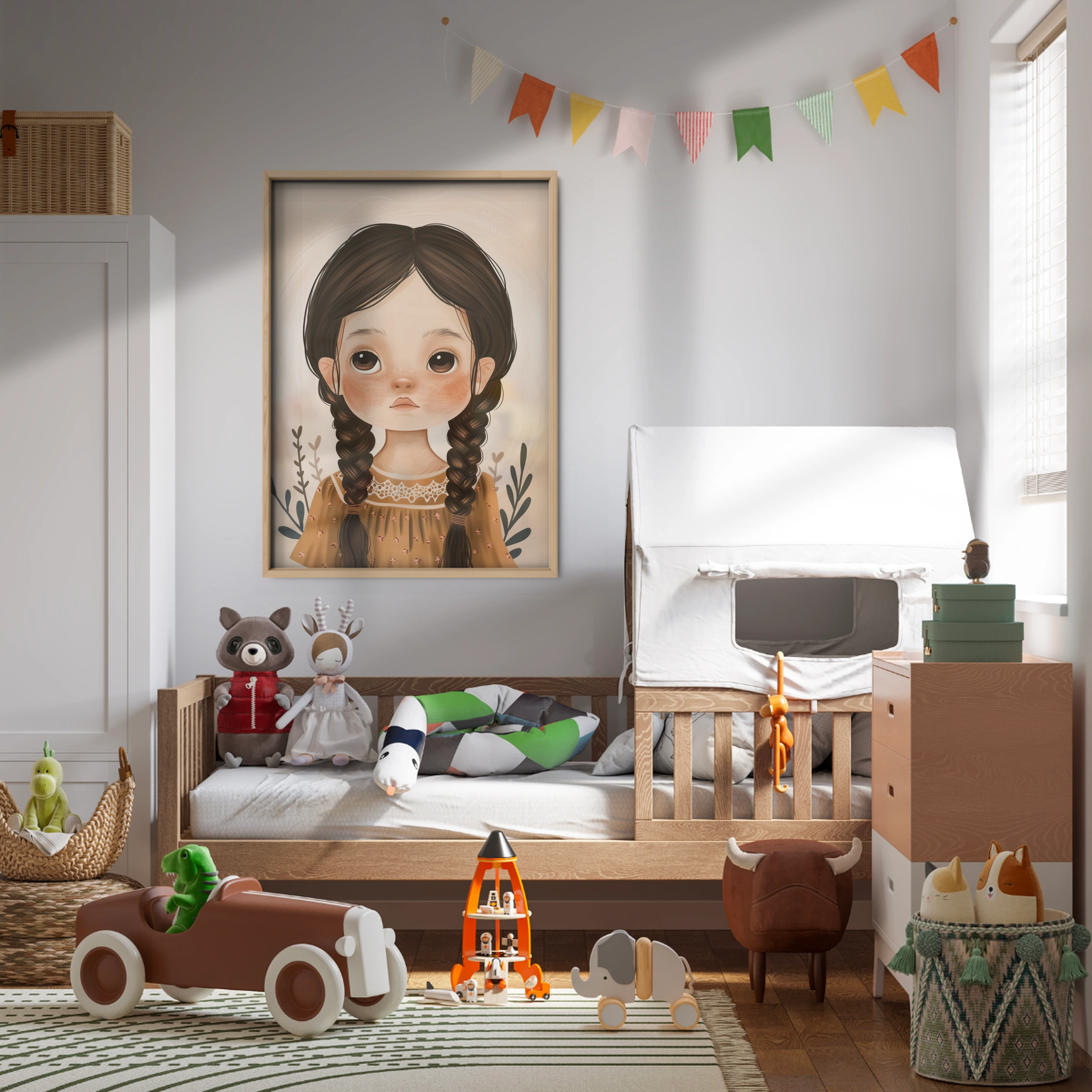 Girl with Braids Nursery Print