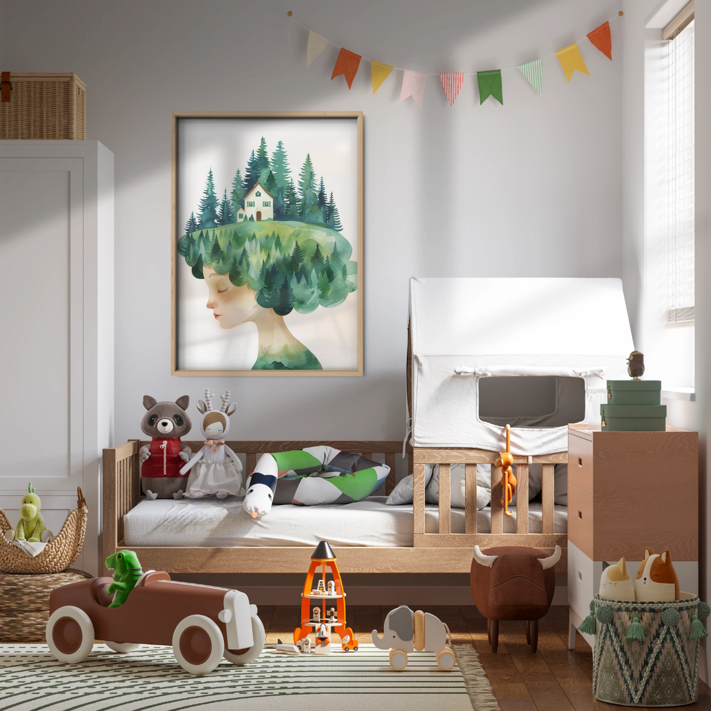 Girl with Forest Hair Nursery Print