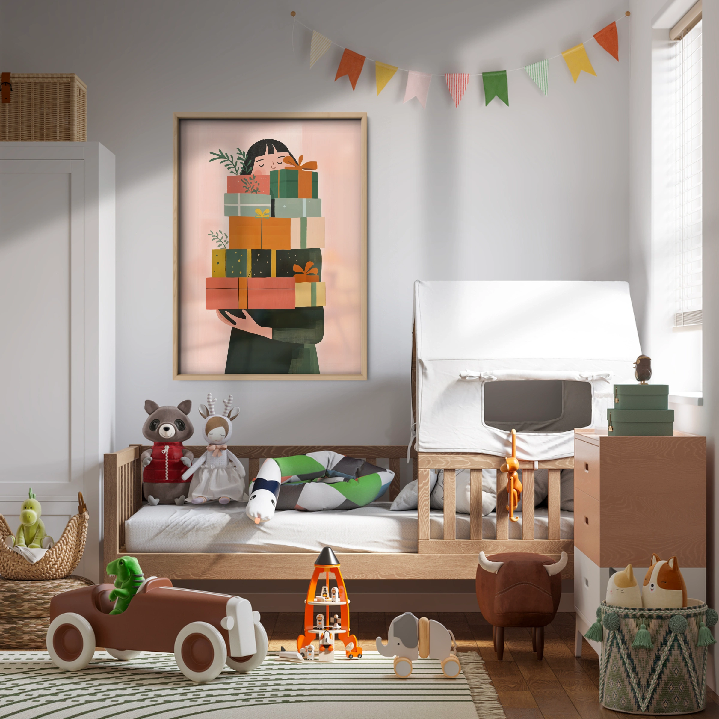 Girl with Gifts Two Christmas Print