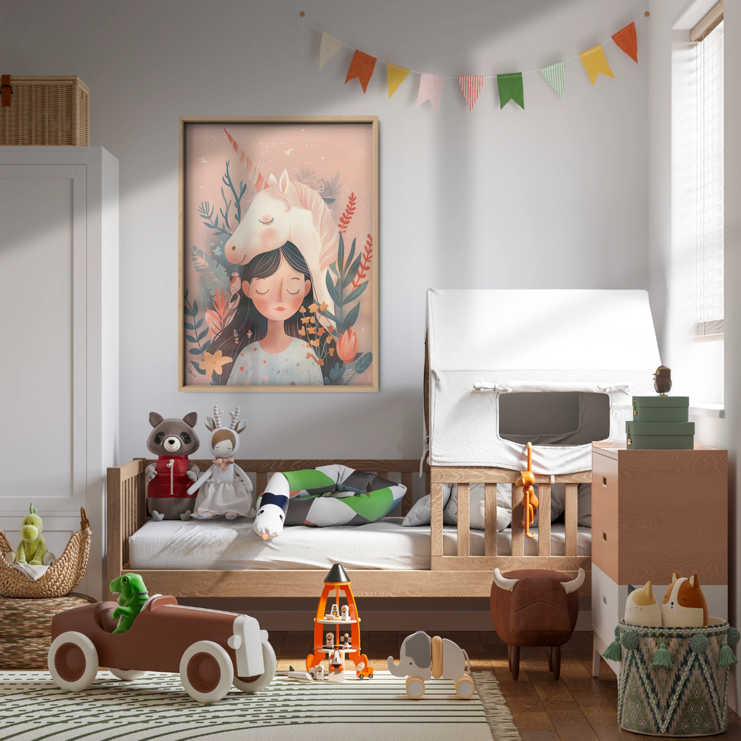 Girl with Unicorn Hair Nursery Print