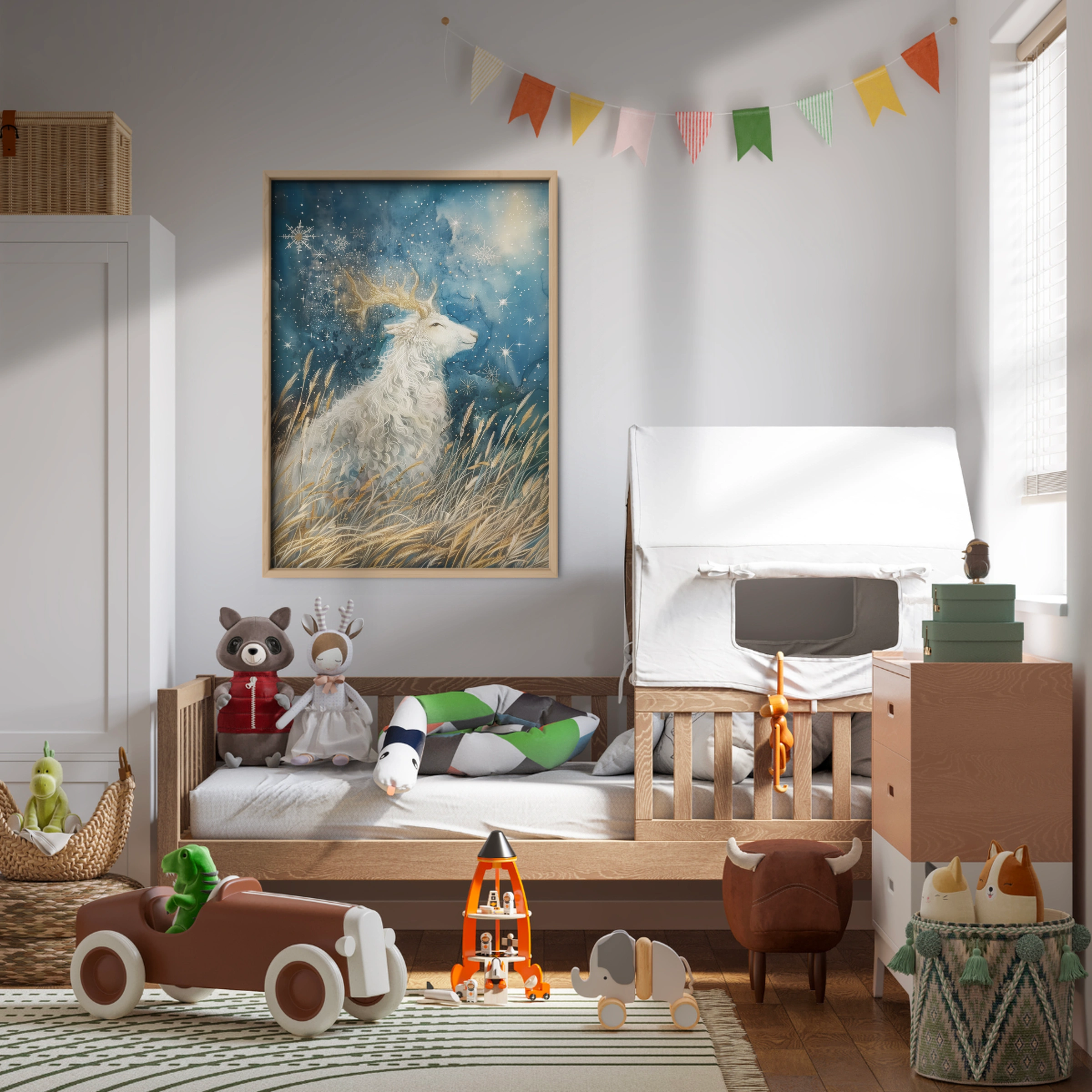 Golden Deer at Night Nursery Print