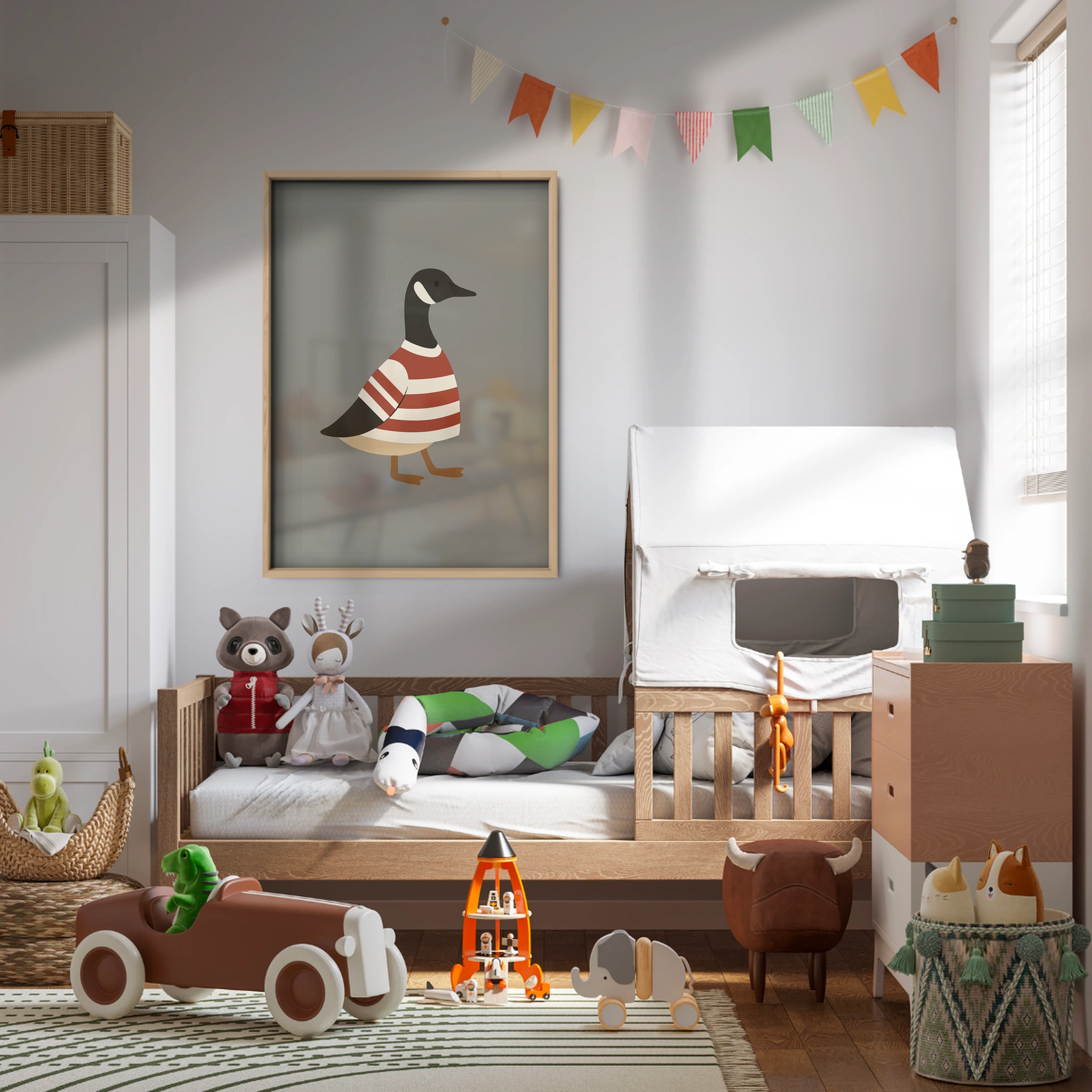 Goose in Stripes Nursery Print