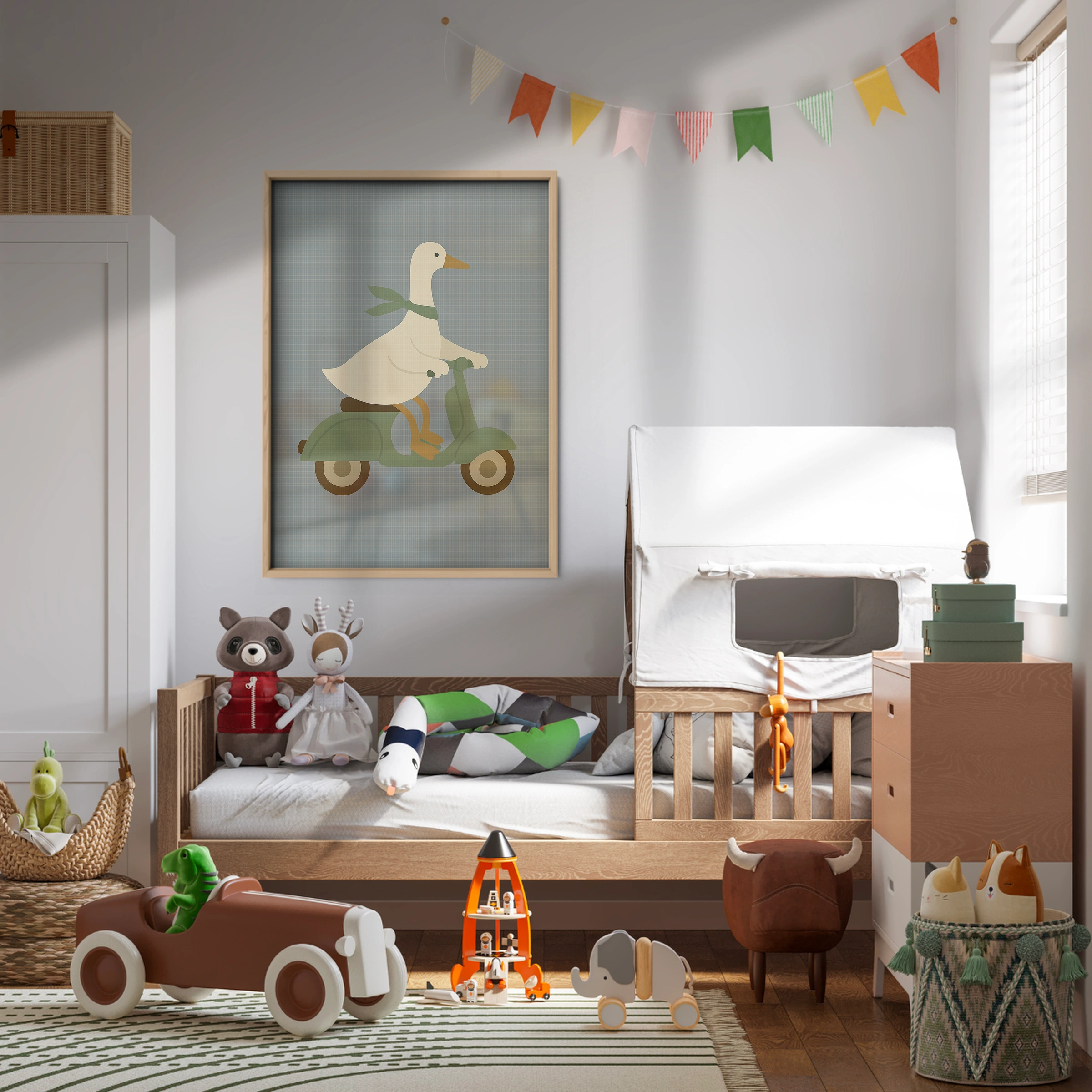 Goose on a Scooter Nursery Print
