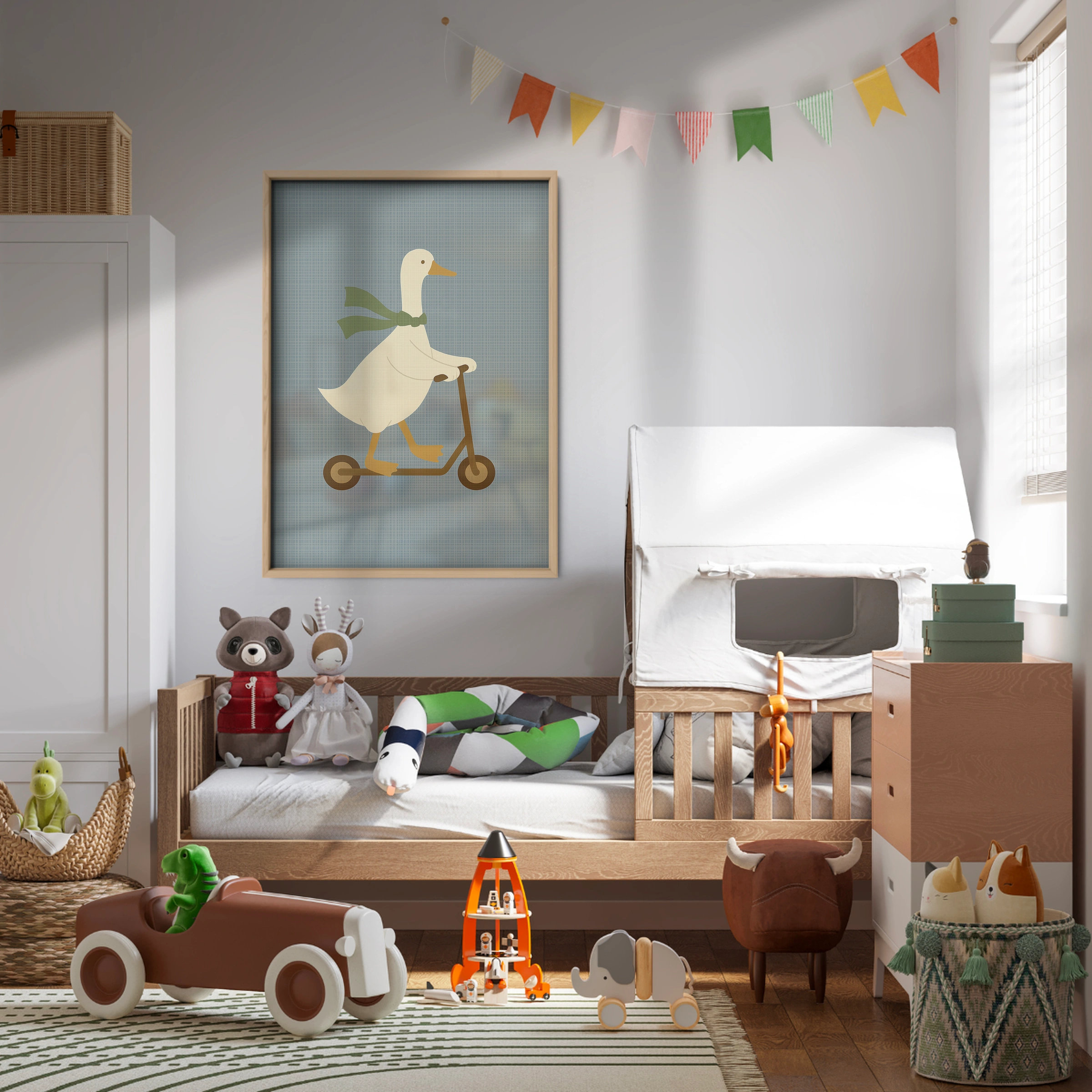 Goose Scooter Ride Nursery Print