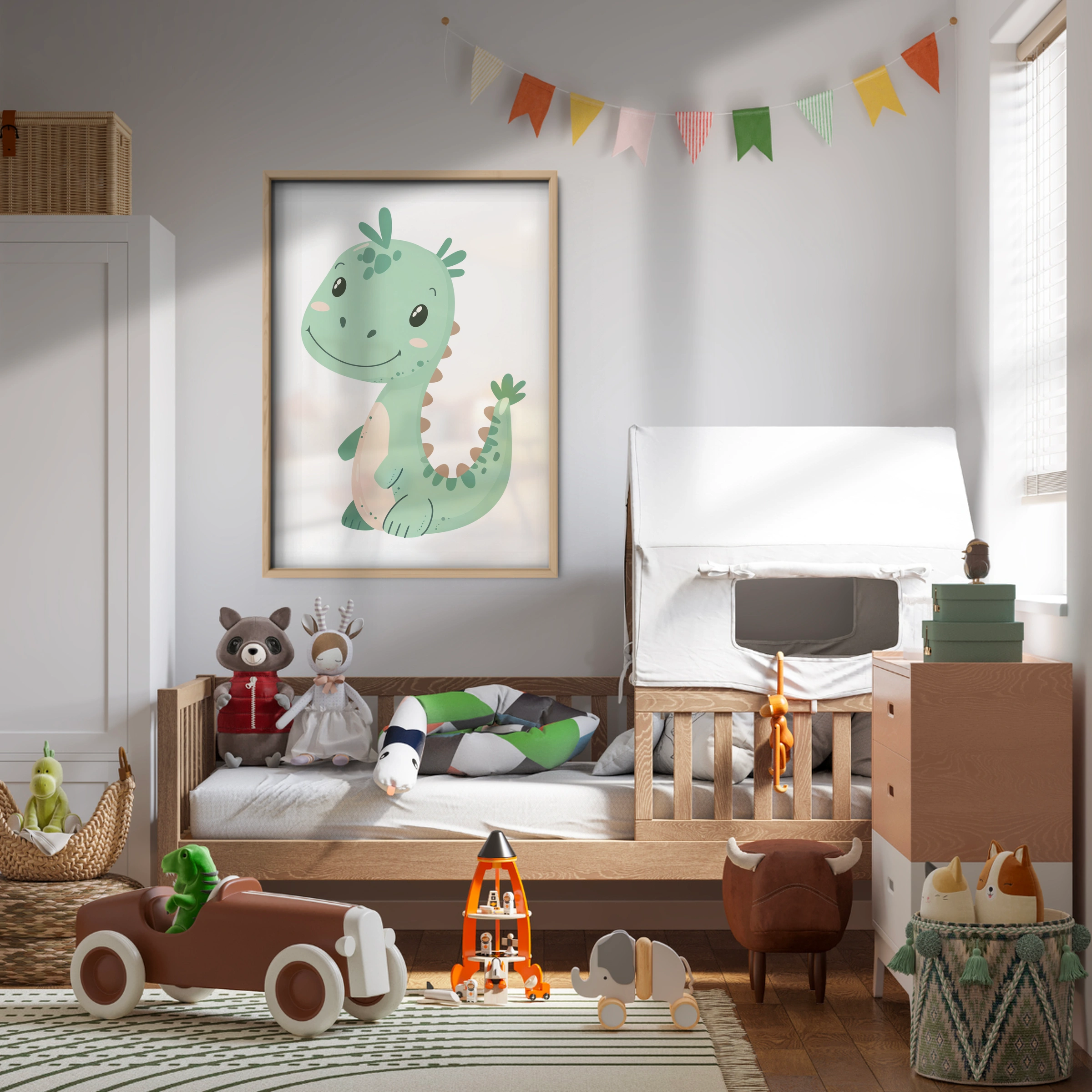 Green Baby Dinosaur Nursery Print