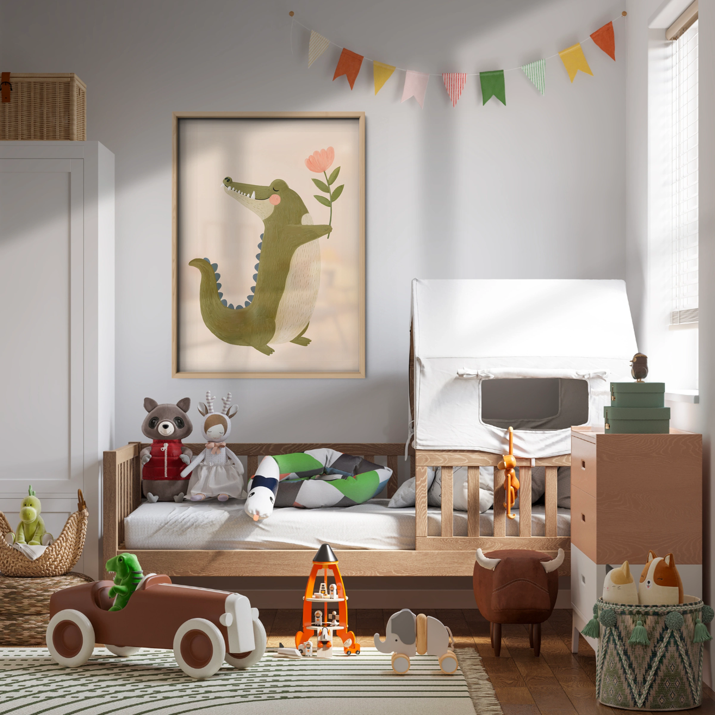 Green Crocodile Nursery Print