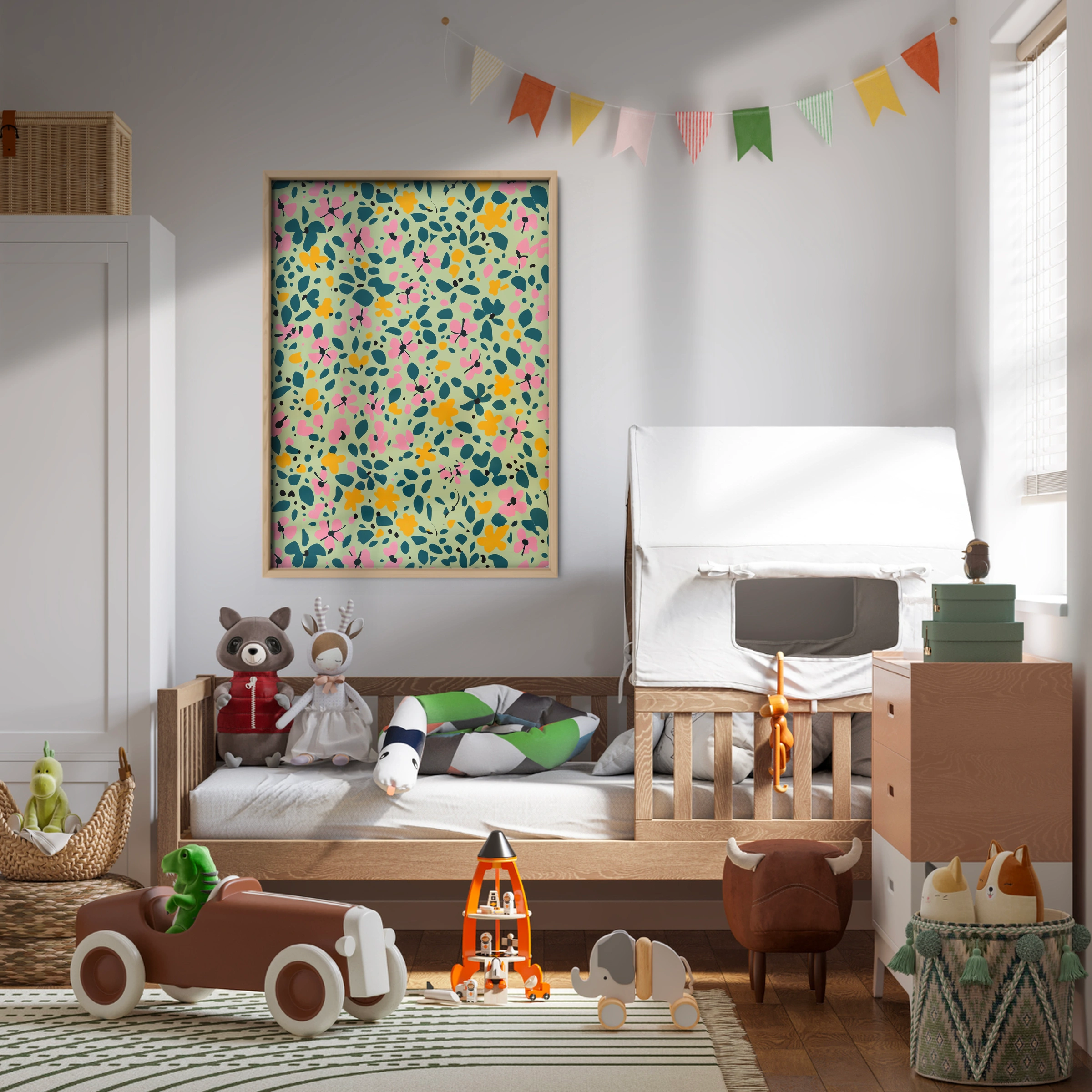 Green Ditsy Floral Nursery Print