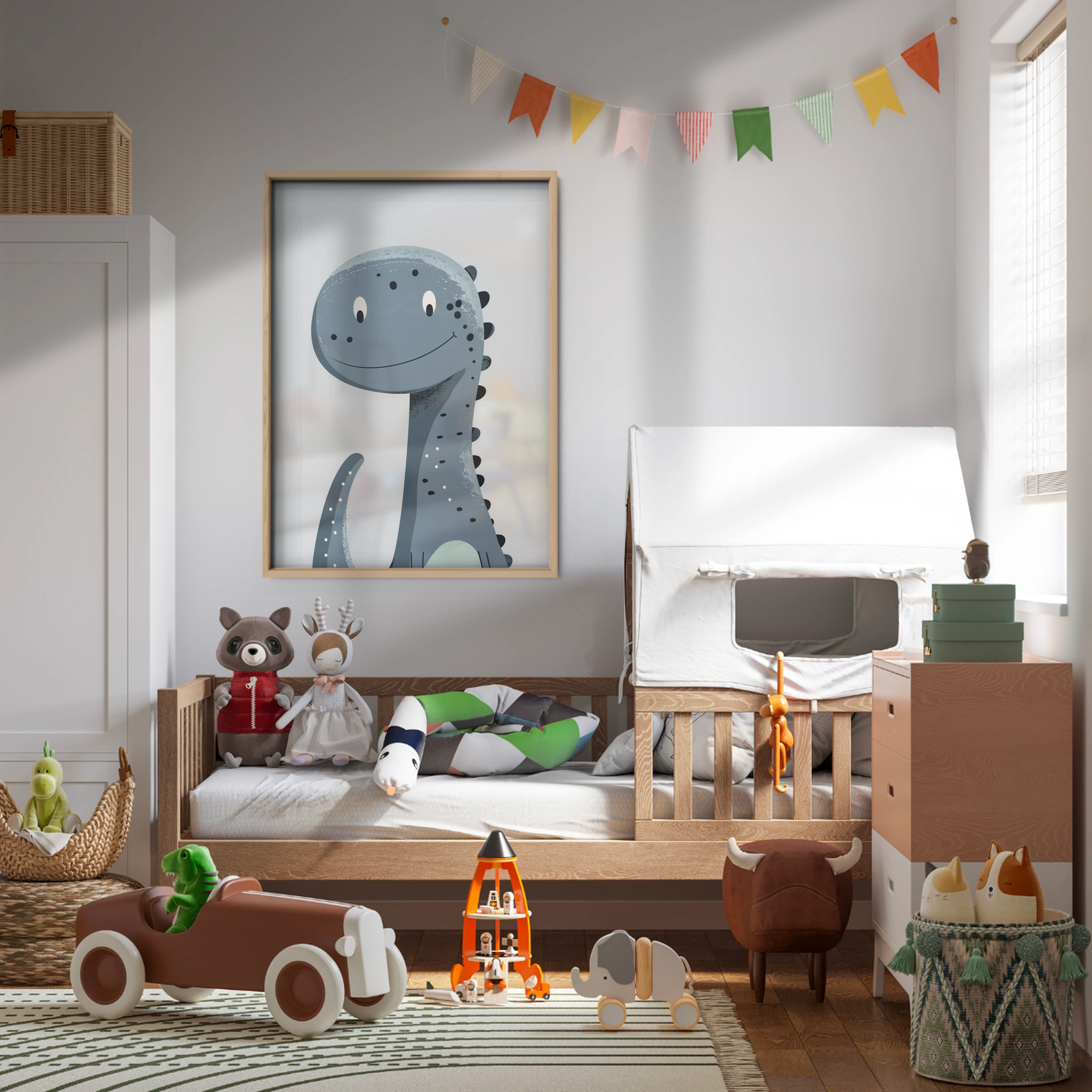 Grey Dinosaur Nursery Print