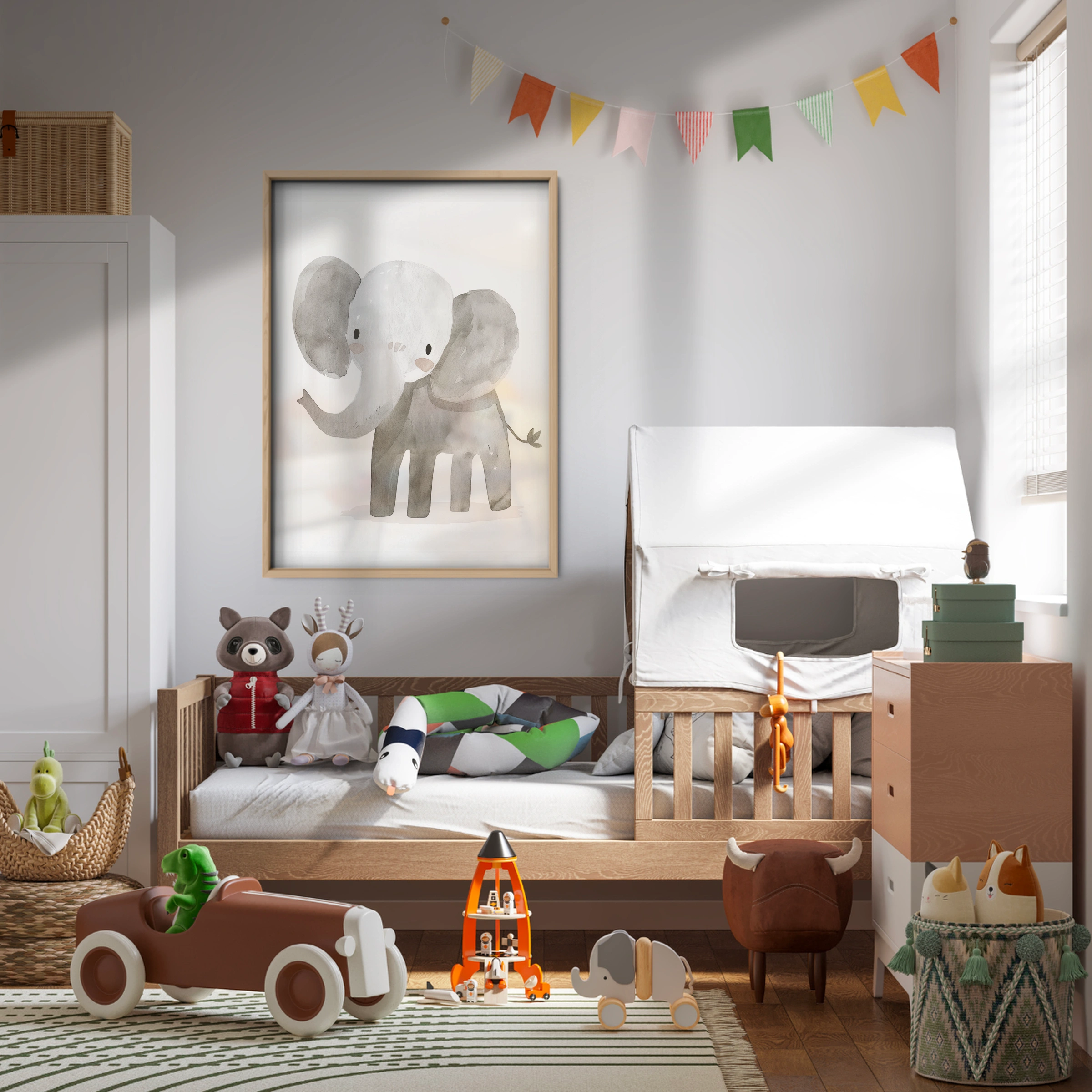 Grey Elephant Nursery Print