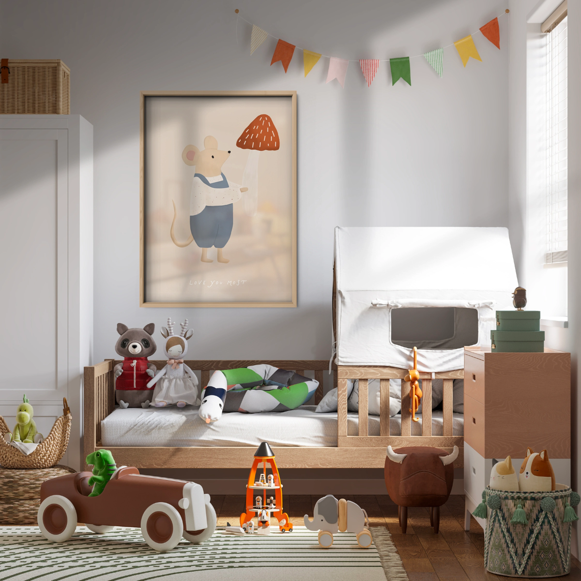 Grey Mouse Nursery Print