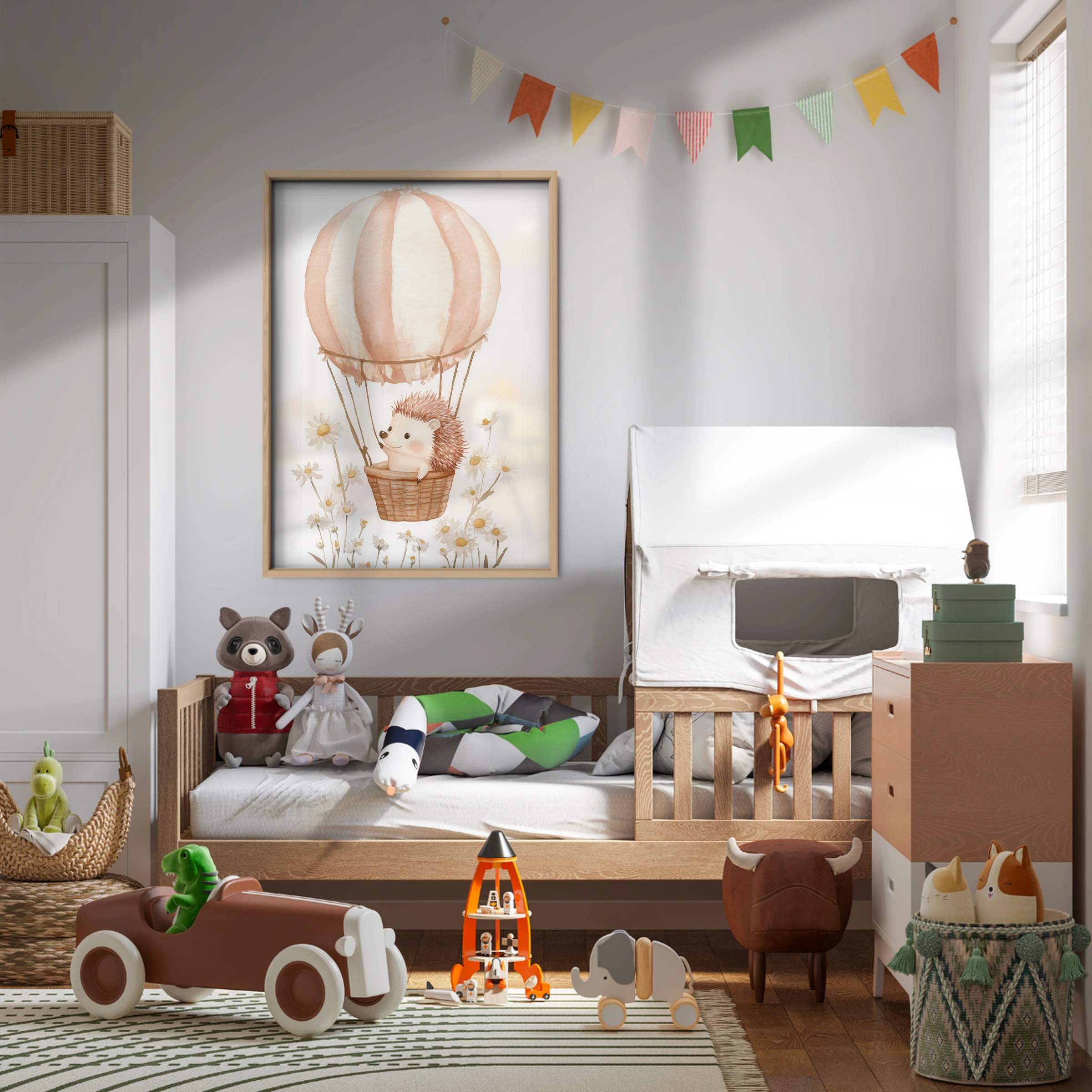 Hedgehog Hot Air Balloon Nursery Print