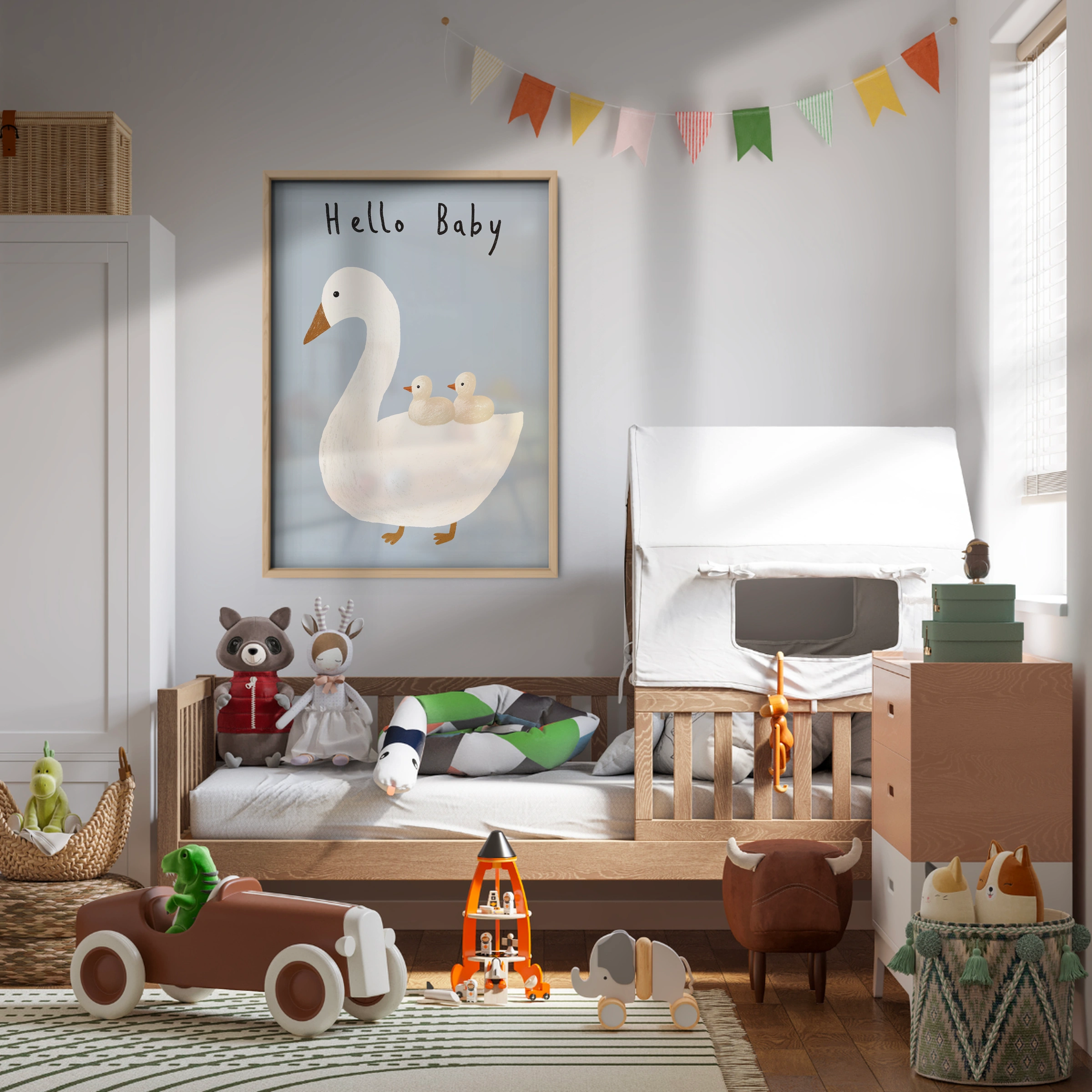 Hello Baby Swan Nursery Print