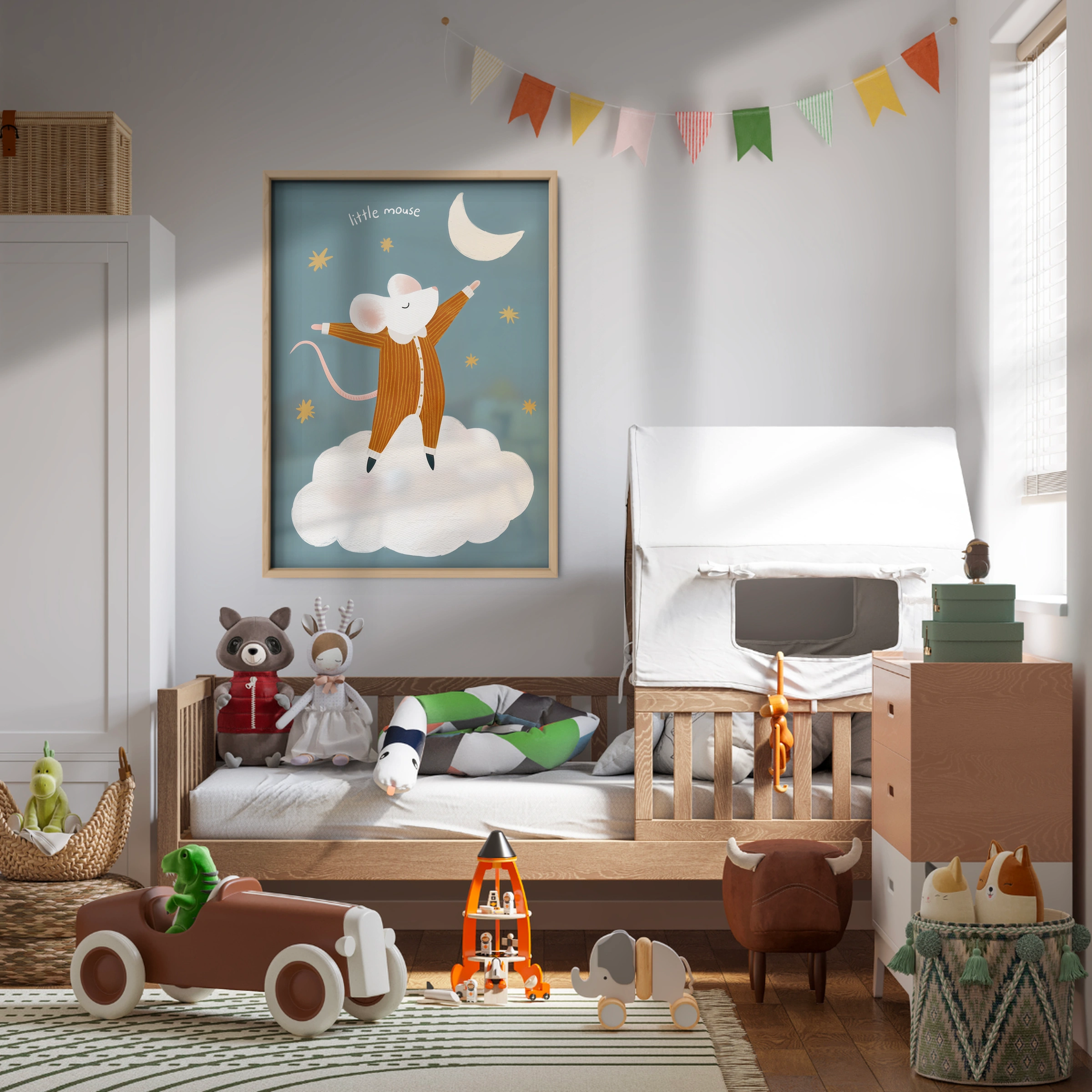 Hello Moon Mouse Nursery Print