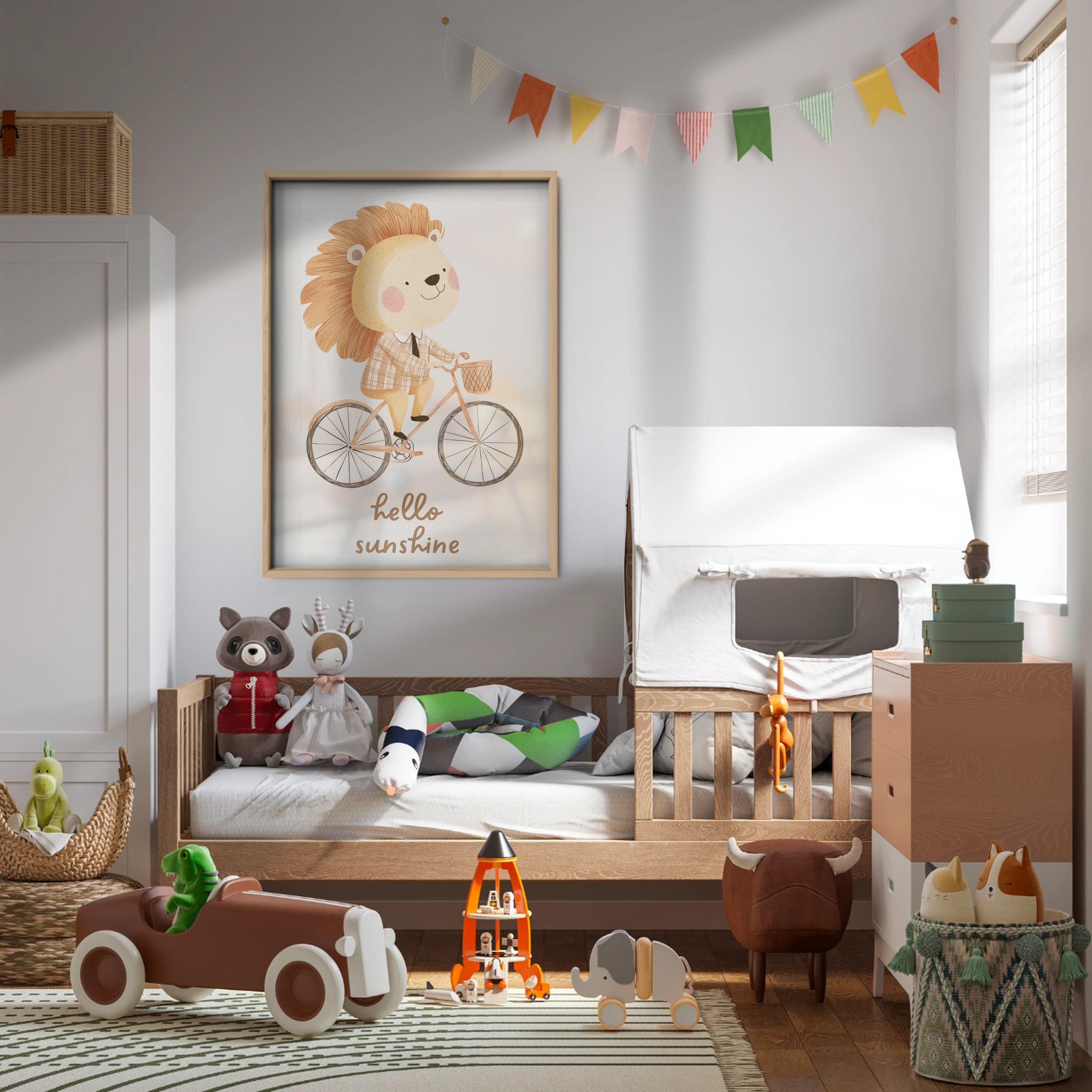Hello Sunshine Cycling Lion Nursery Print