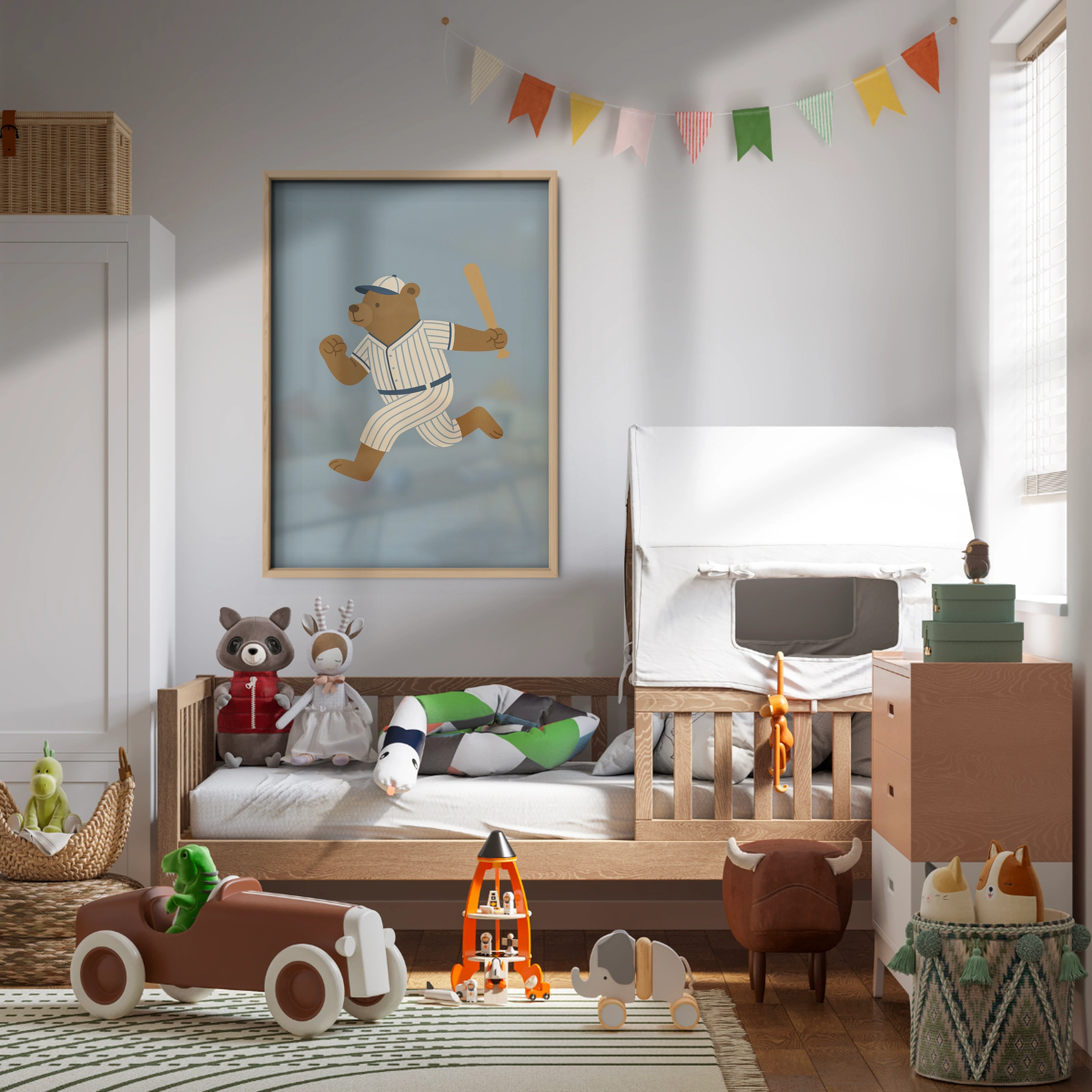 Home Run Bear Nursery Print - kids room wall art print