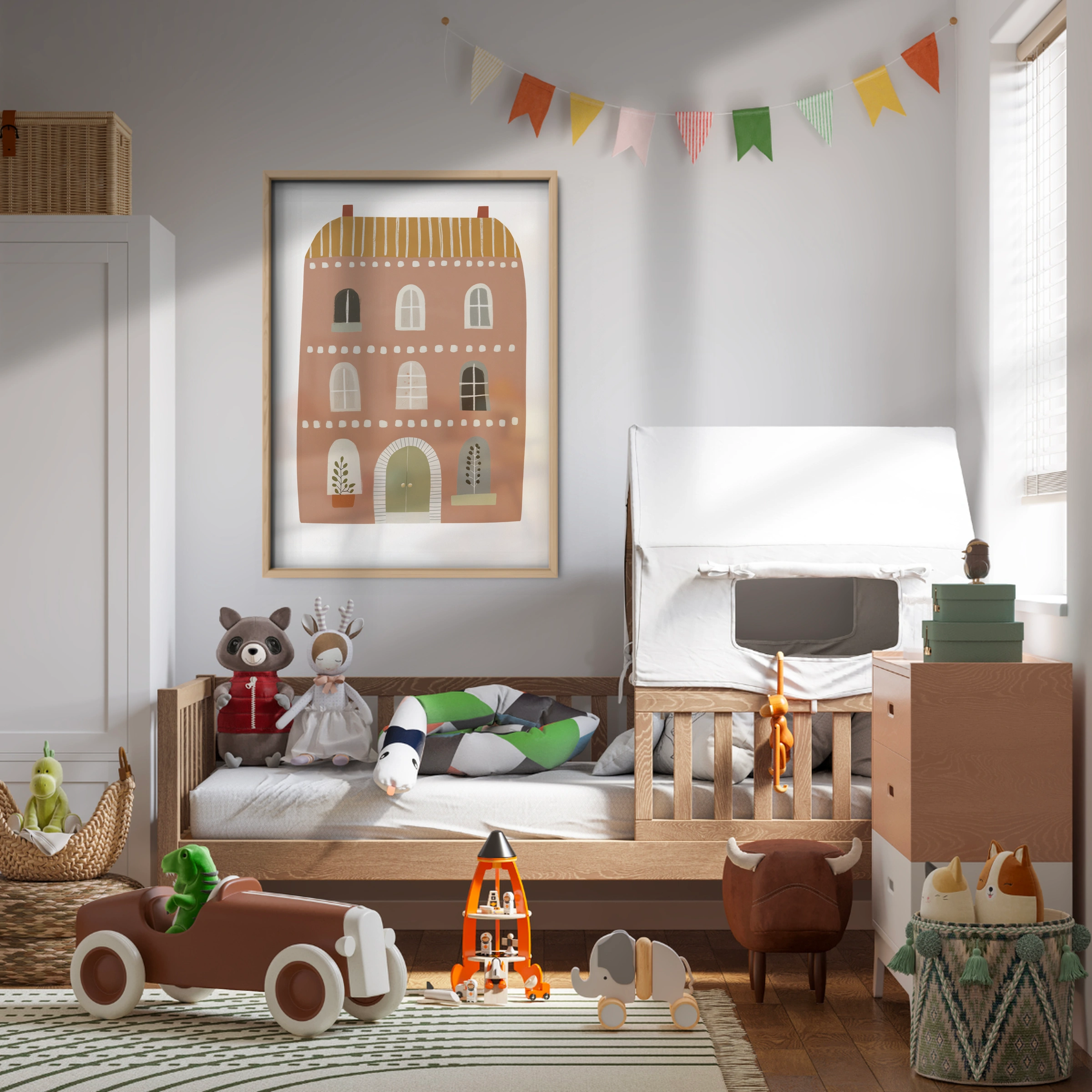 Houses and a Car Nursery Print