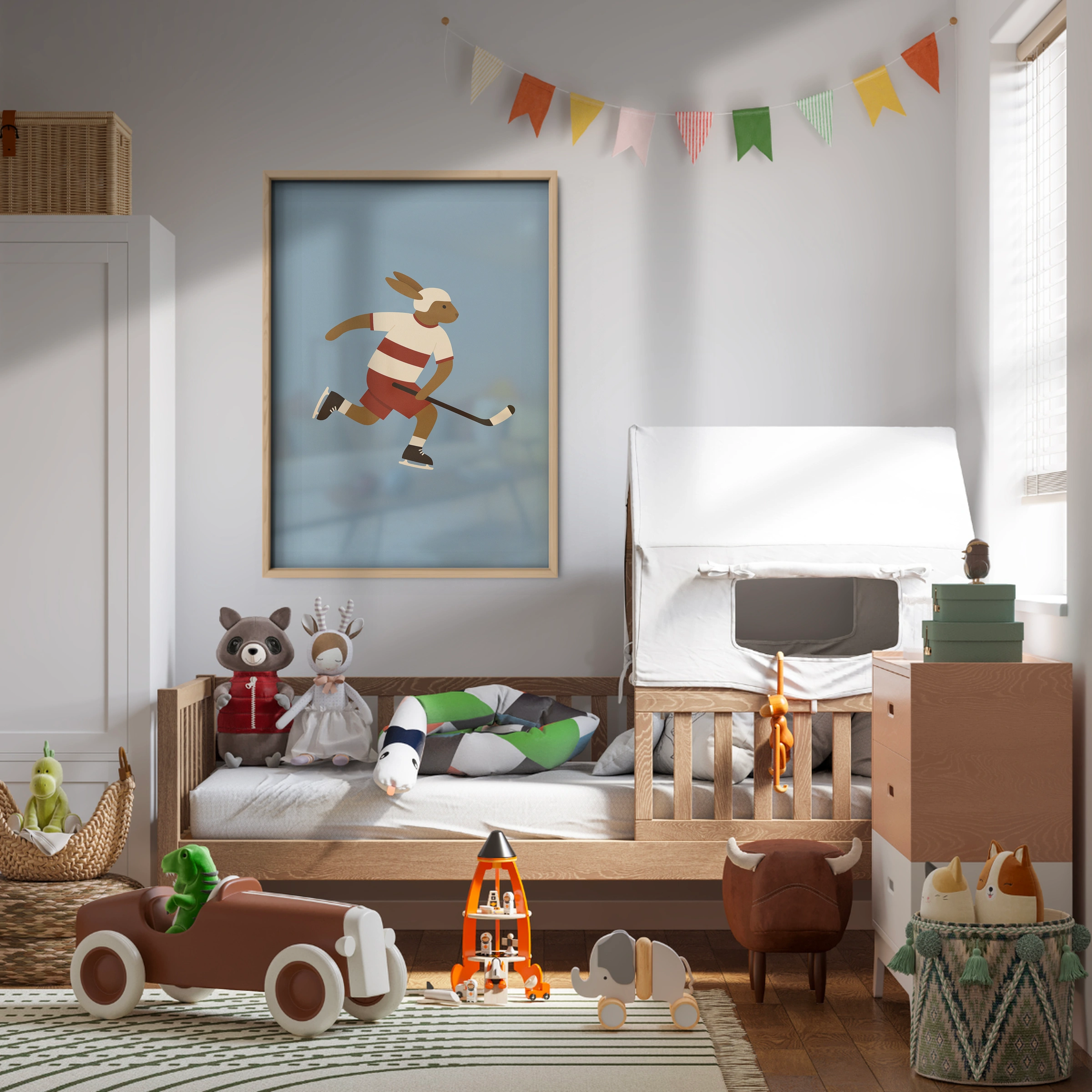 Ice Hockey Rabbit Nursery Print - kids room wall art print