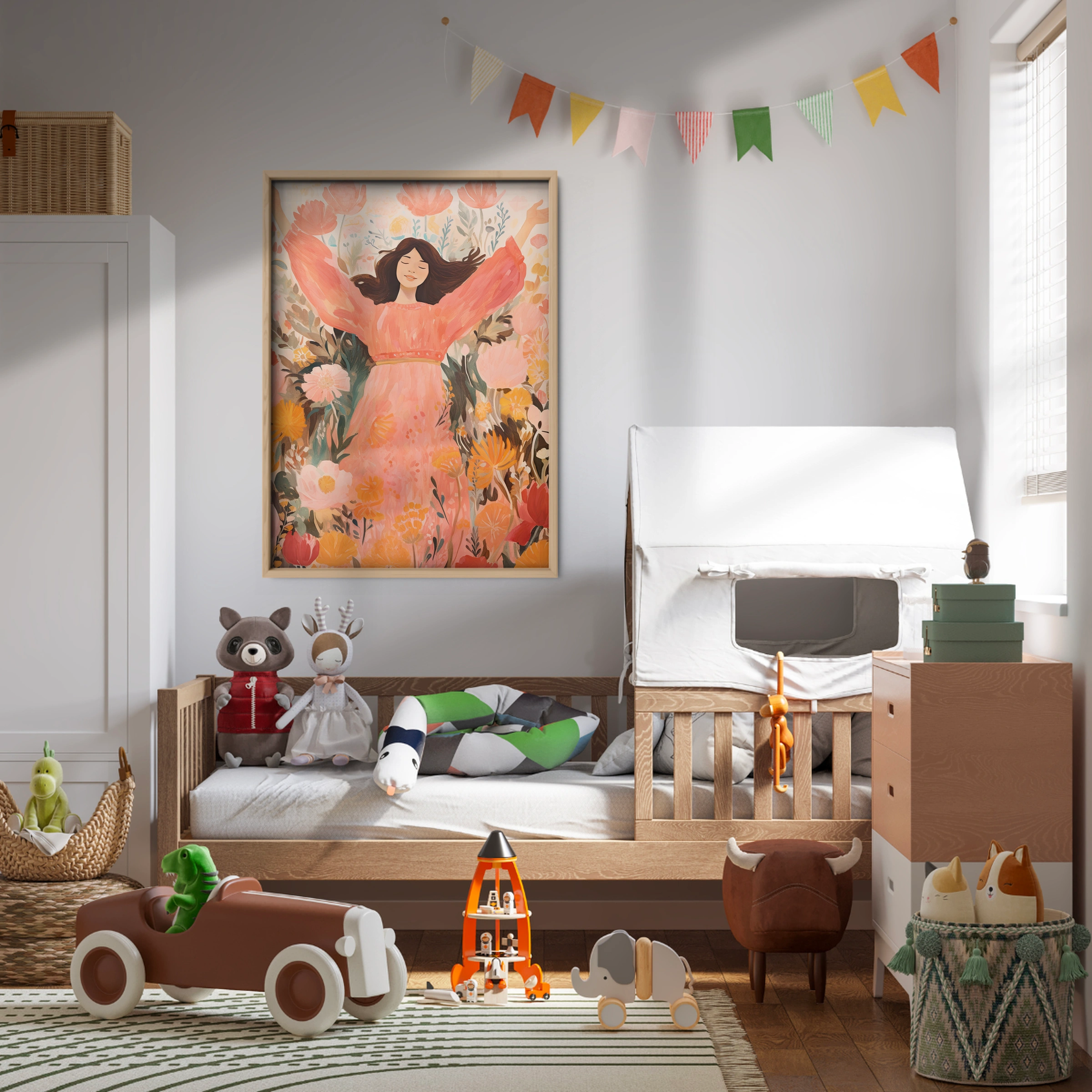 Joyful Flowers Figure Nursery Print