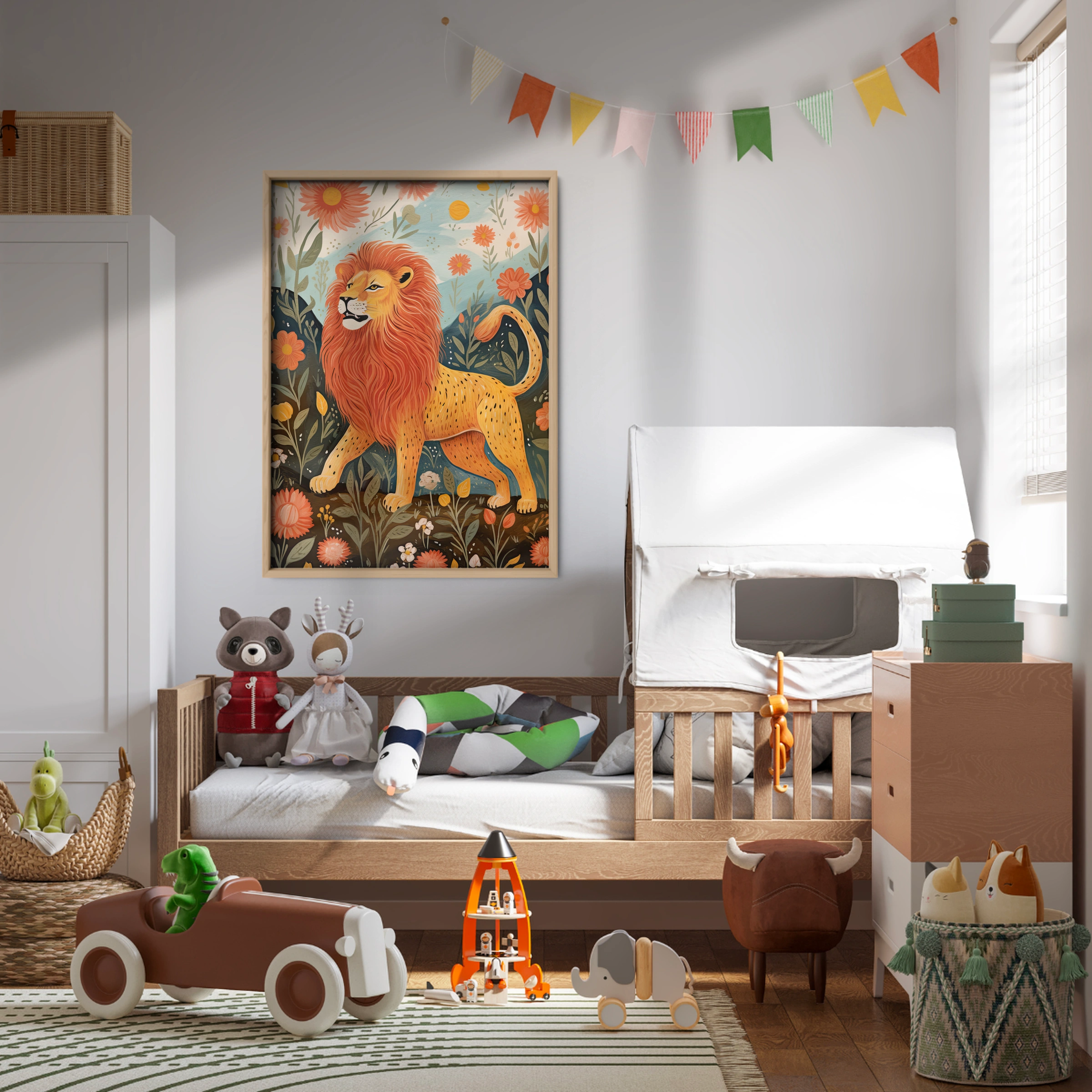 Lion Among Flowers Nursery Print
