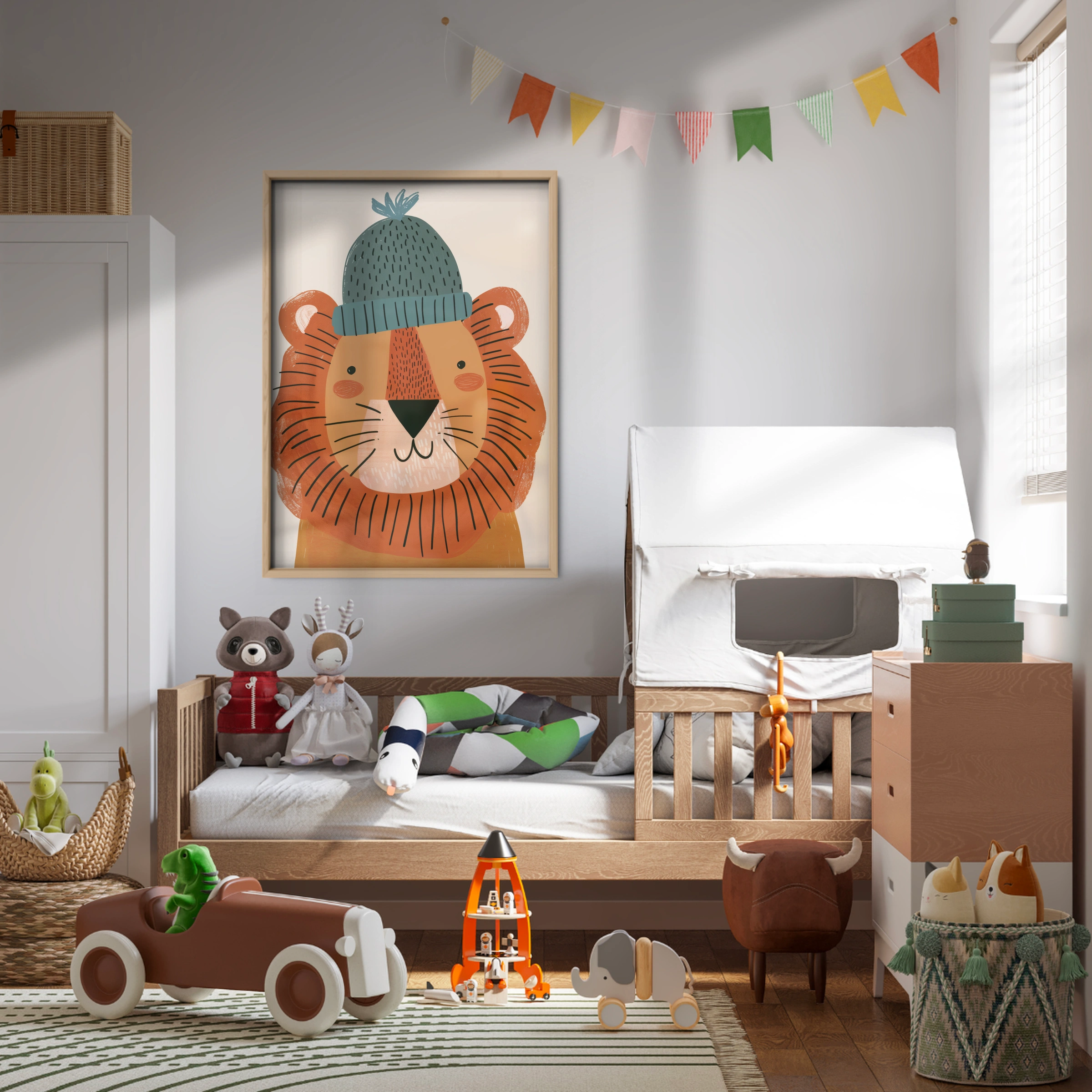 Lion in a Beanie Nursery Print