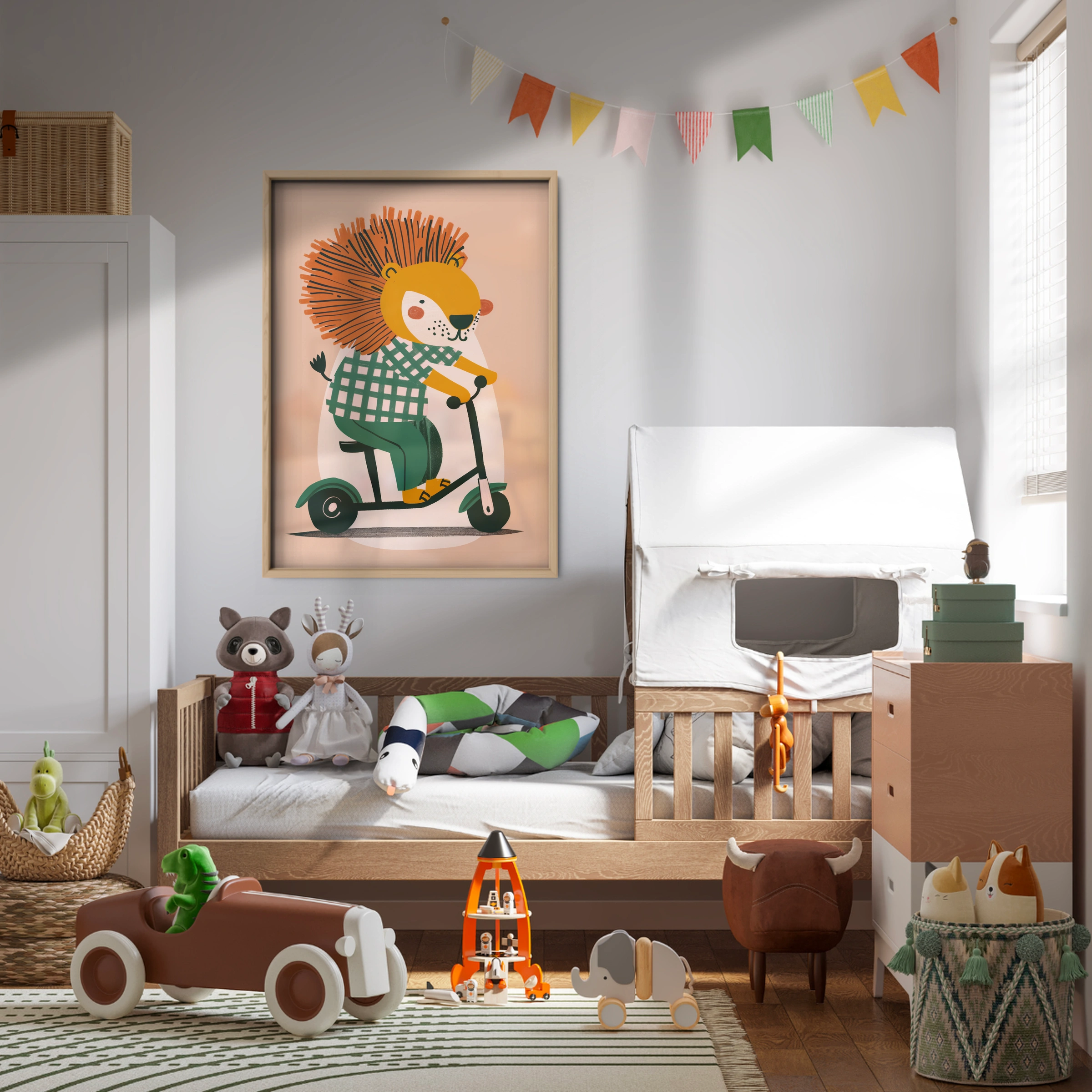 Lion on a Scooter Nursery Print