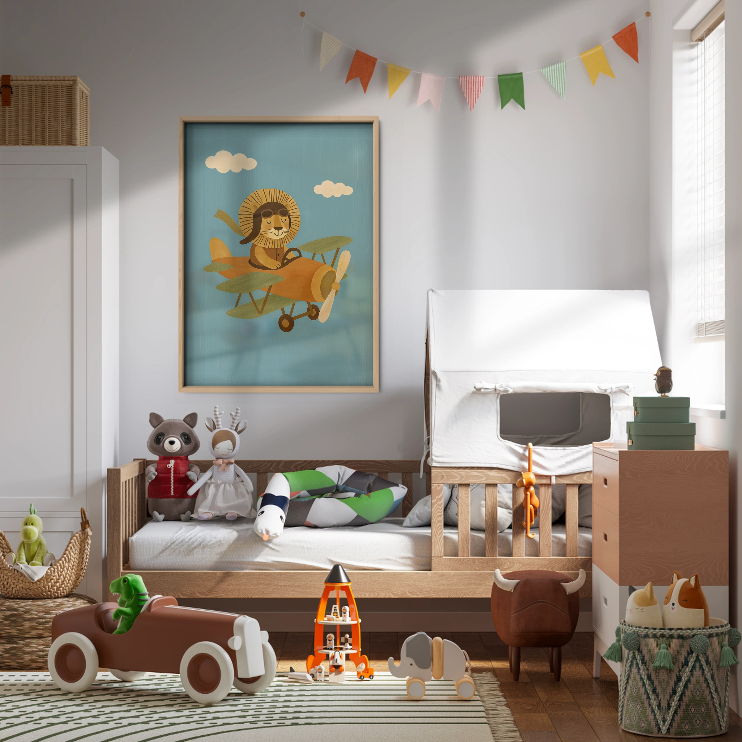 Lion Pilot in a Plane Nursery Print