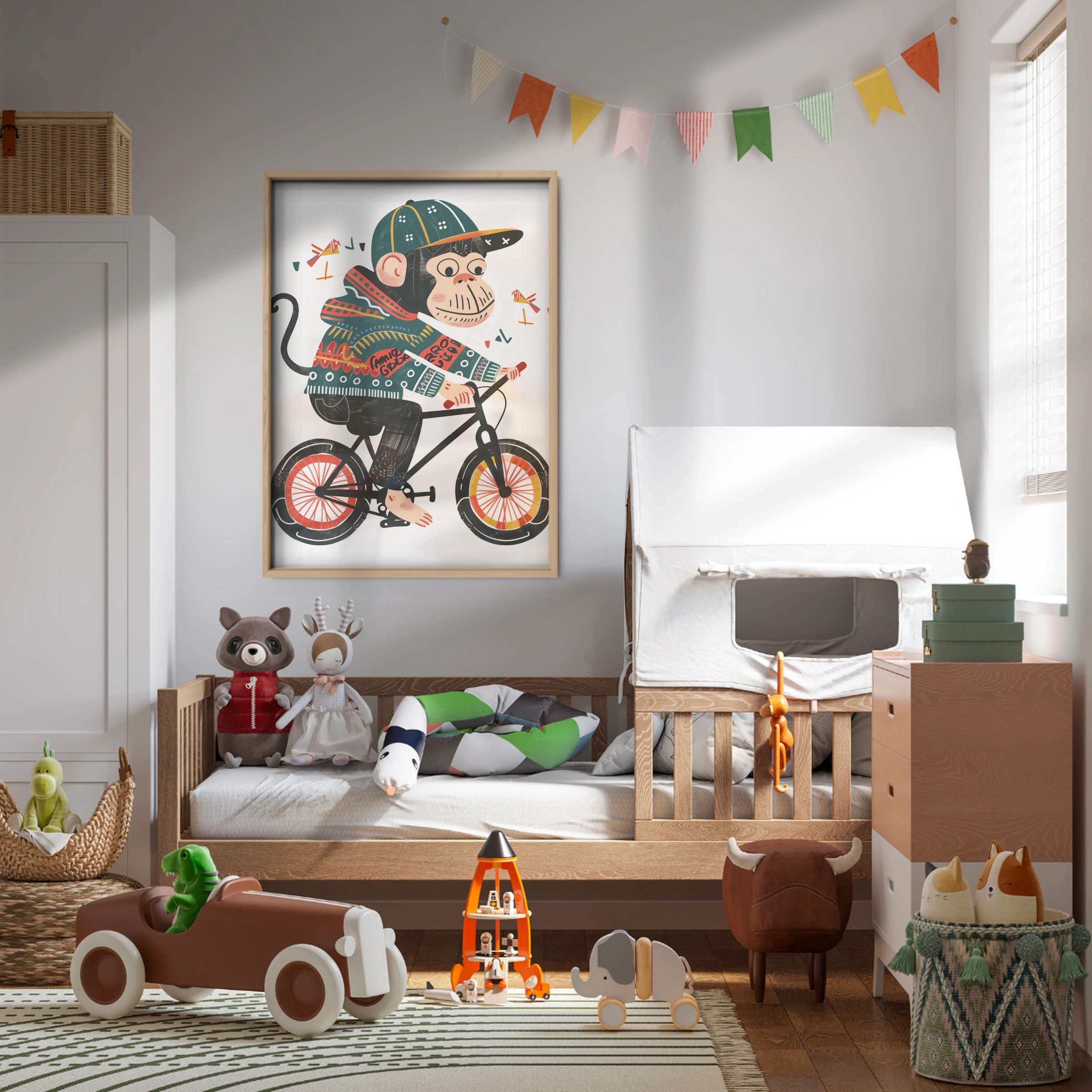 Monkey on a Bicycle Nursery Print