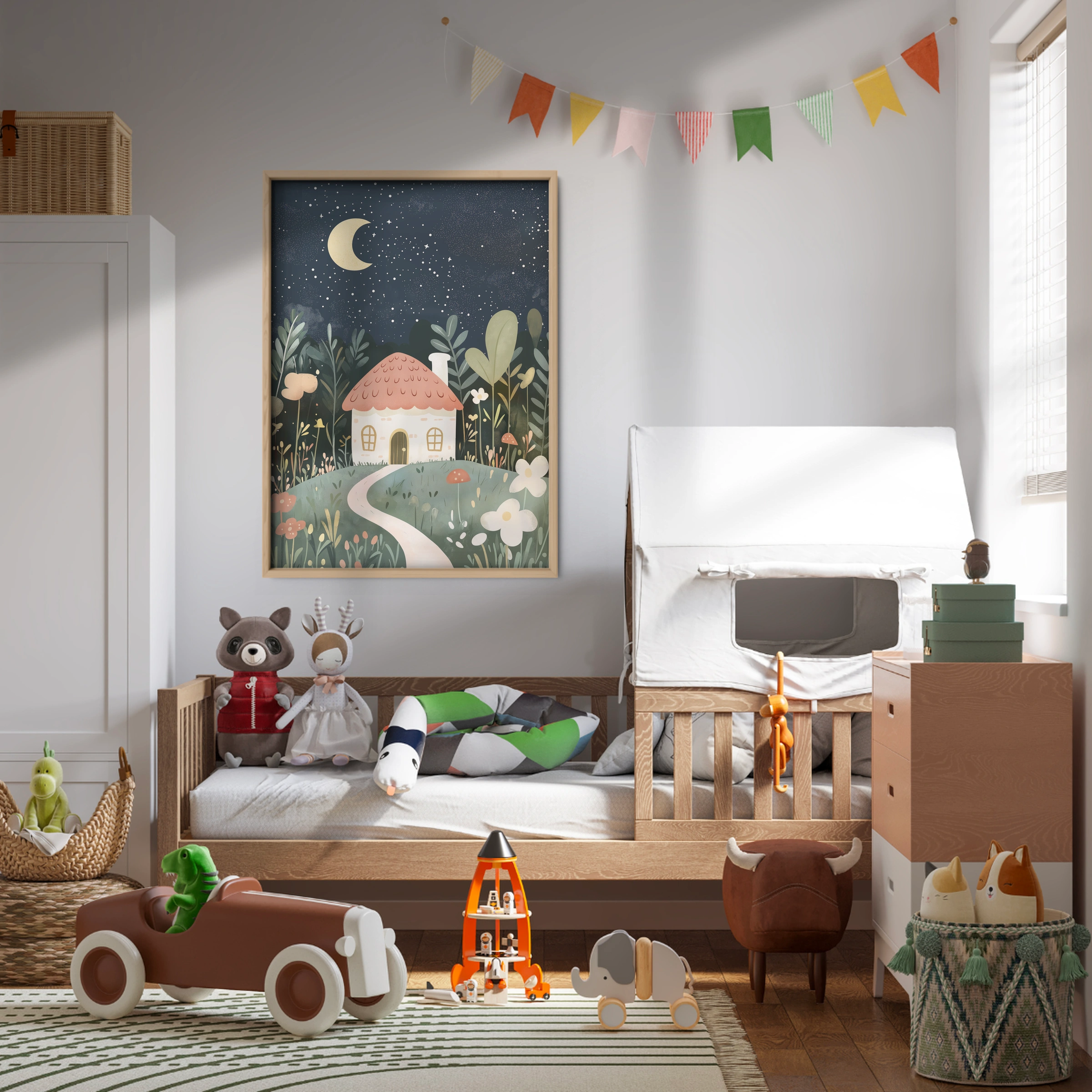 Moonlit Village Nursery Print