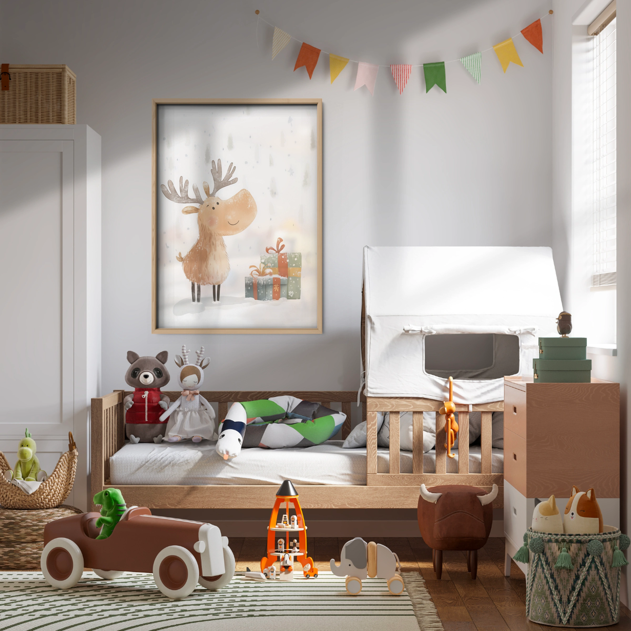 Moose with Gifts Christmas Print