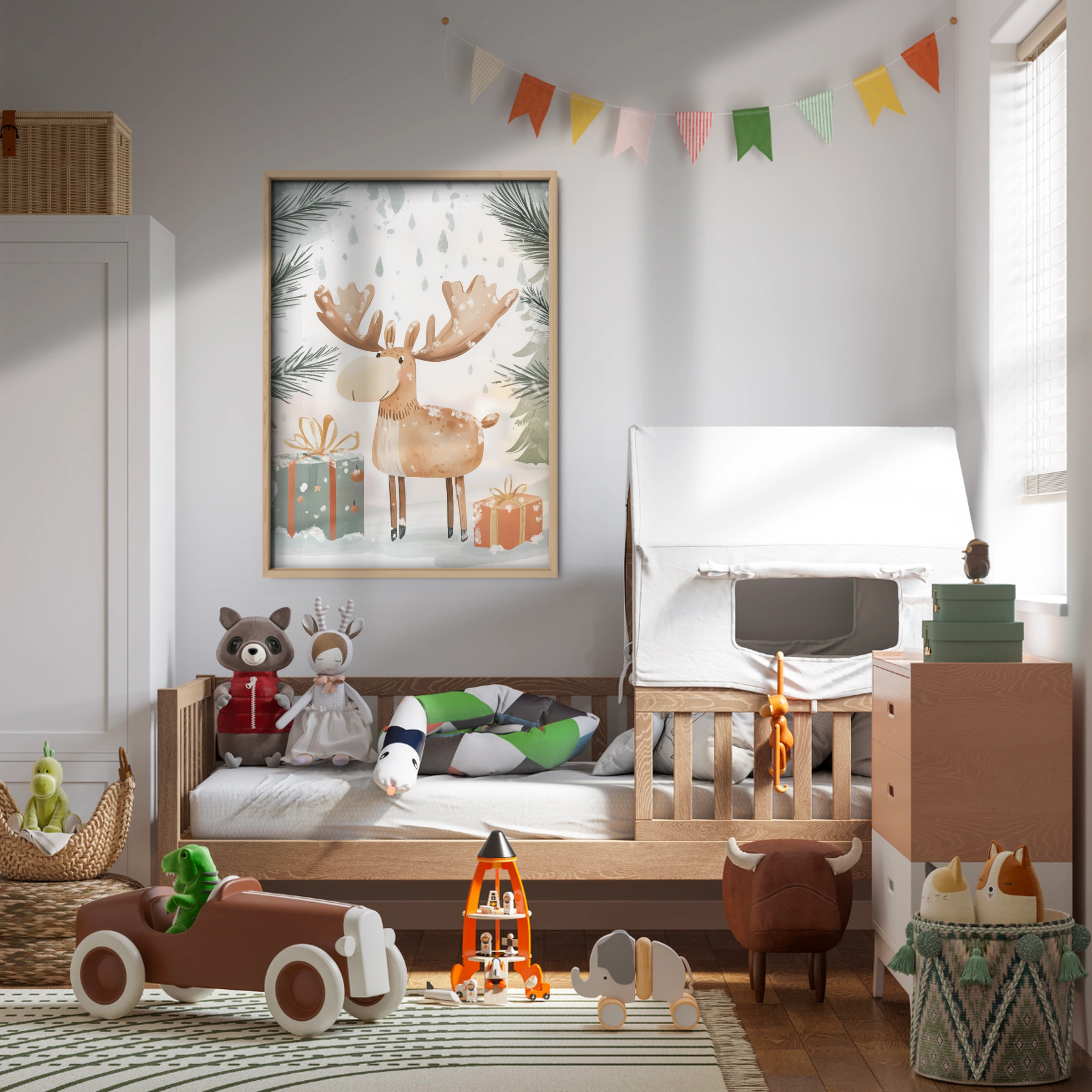 Moose with Gifts Two Christmas Print