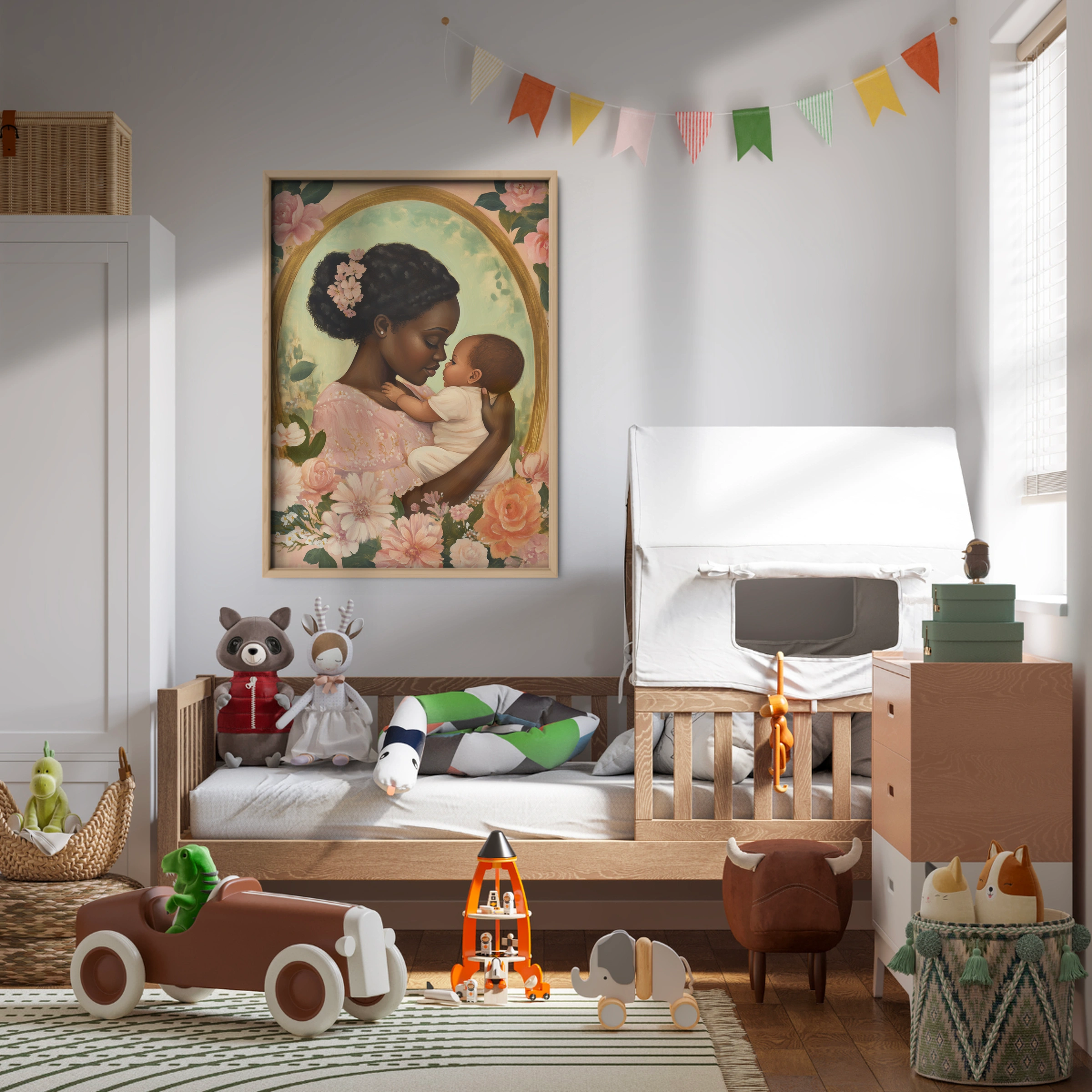 Mother and Baby Roses Nursery Print