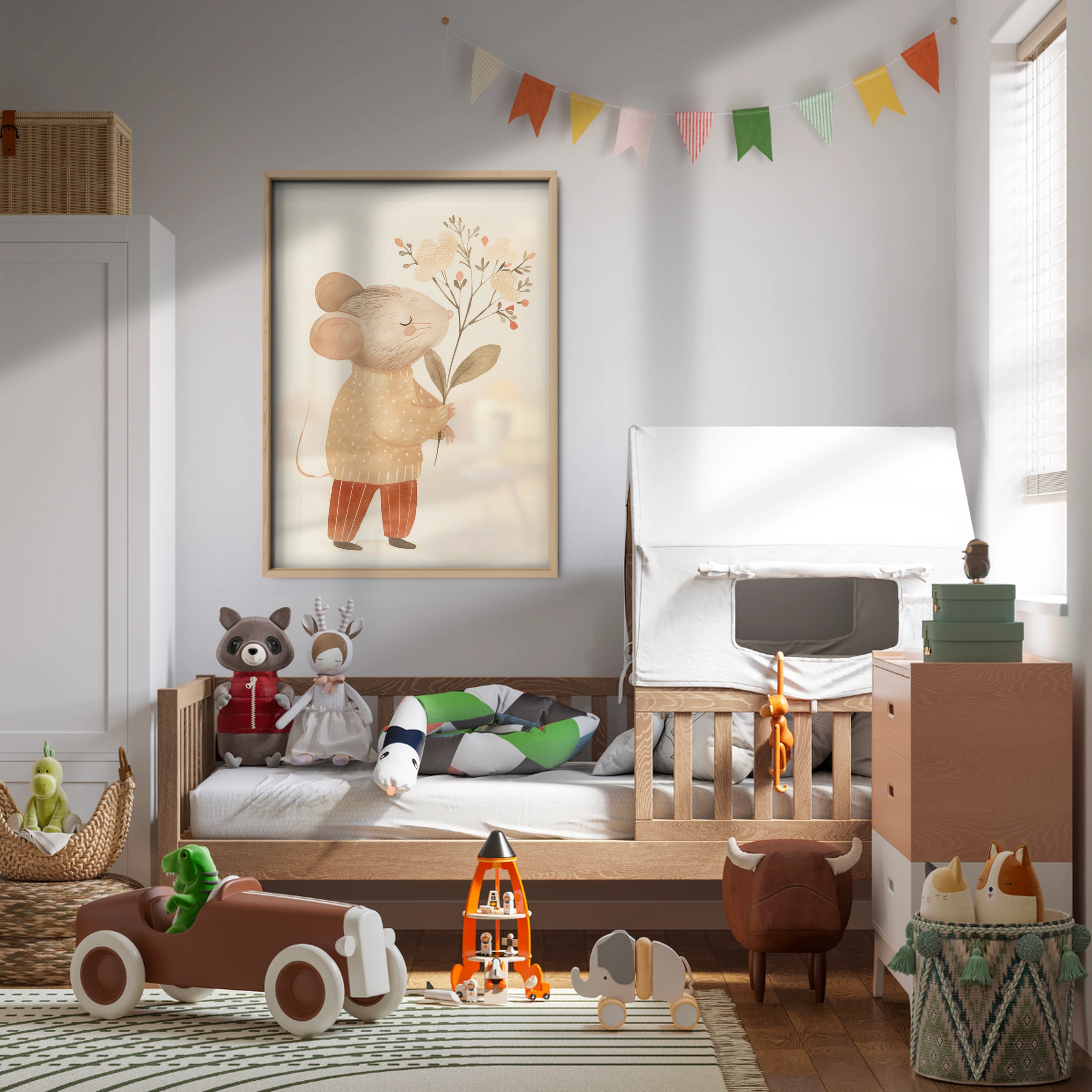Mouse with Flowers Nursery Print