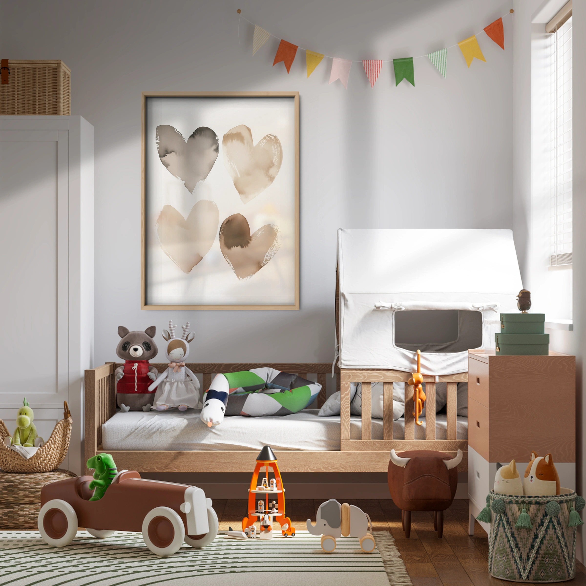 Neutral Hearts Two Nursery Print