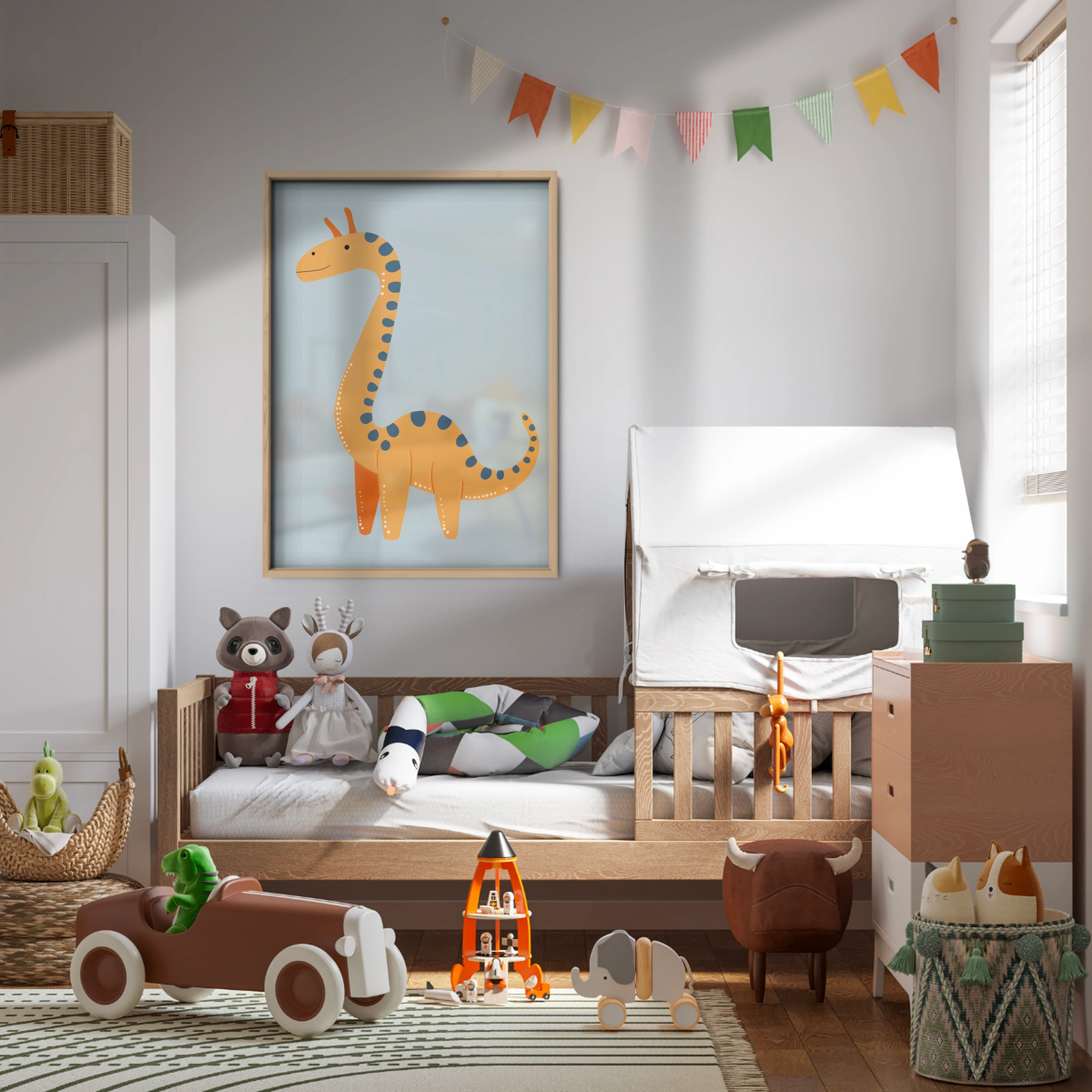 Orange Giraffe Dino Nursery Print