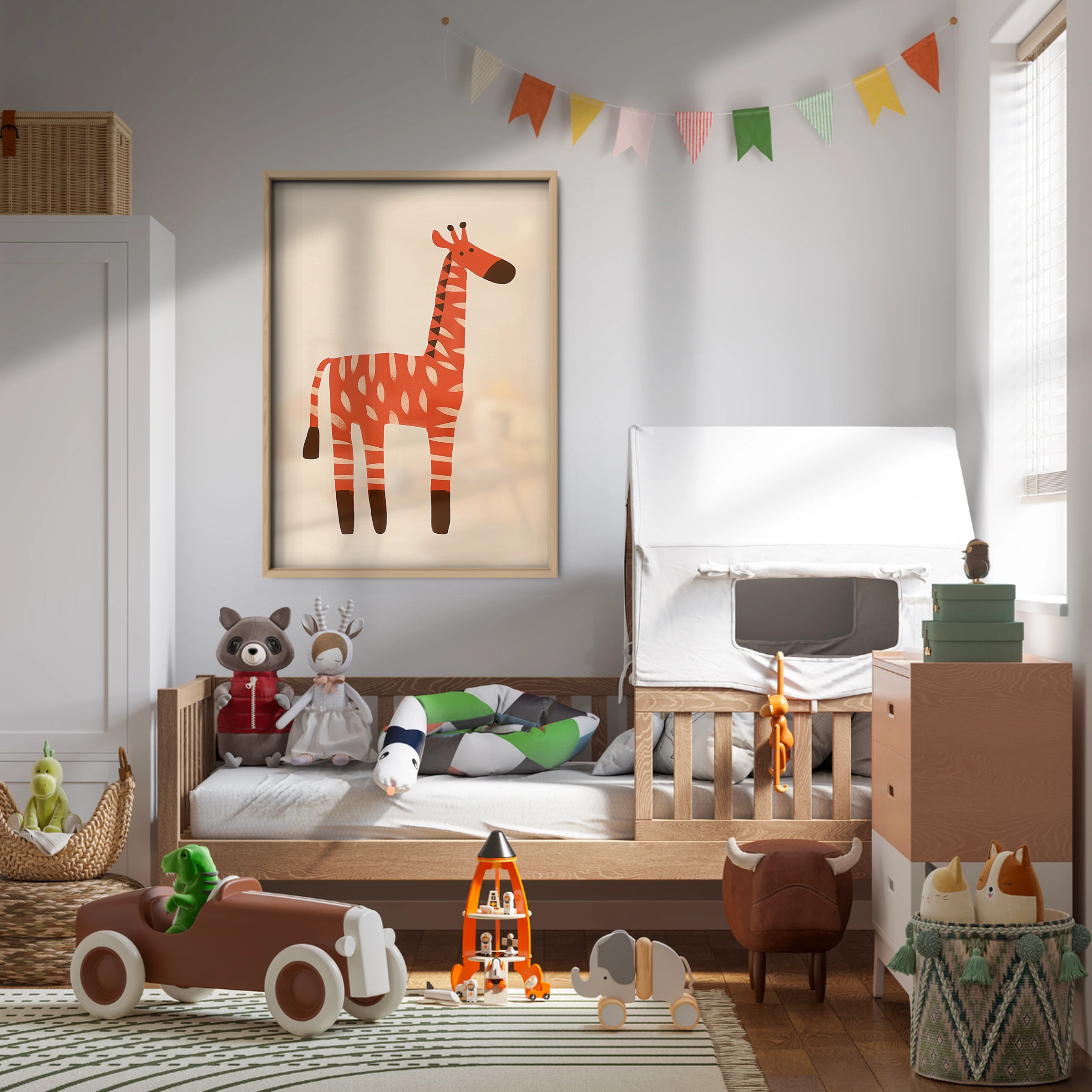 Orange Giraffe Two Nursery Print