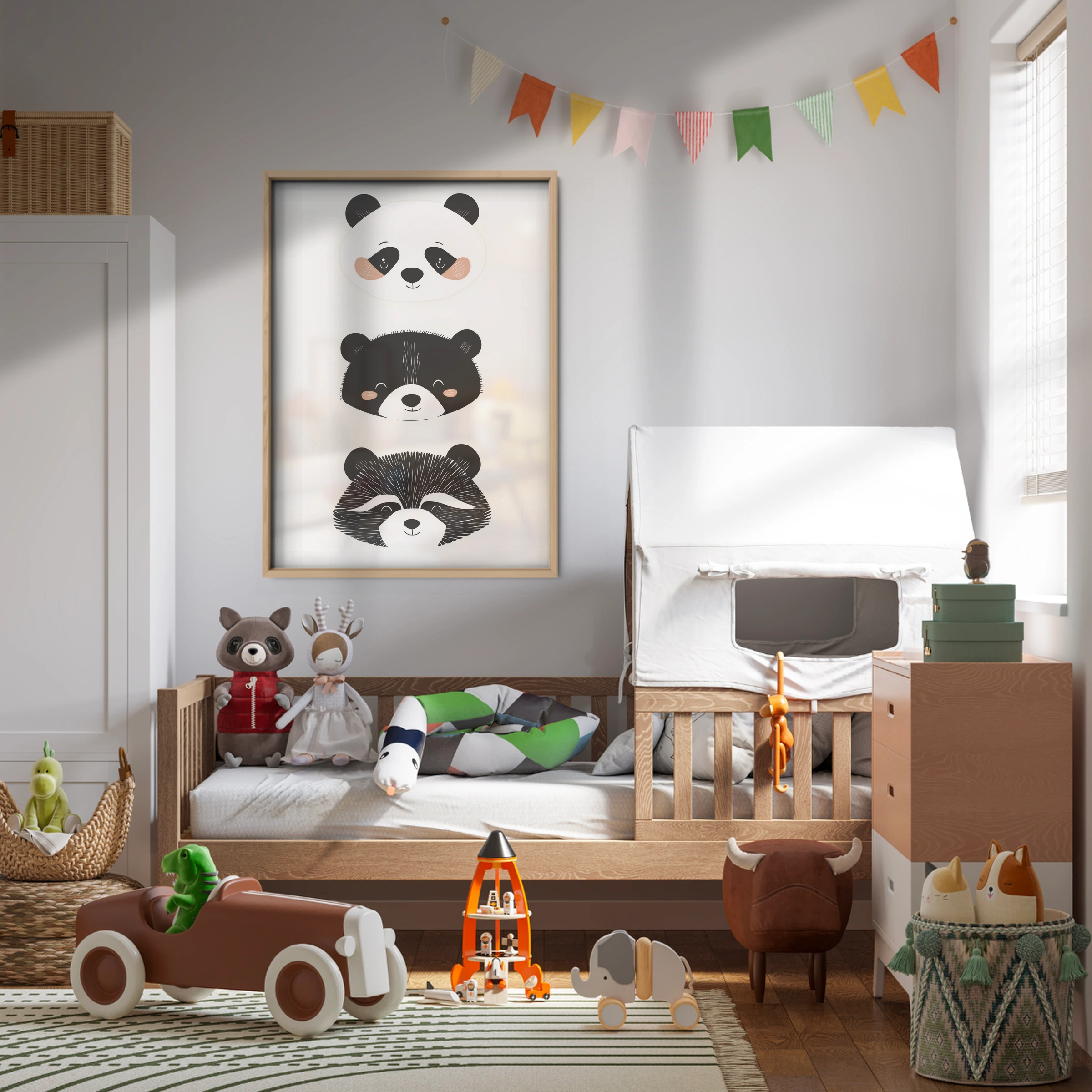 Panda Bear Raccoon Nursery Print