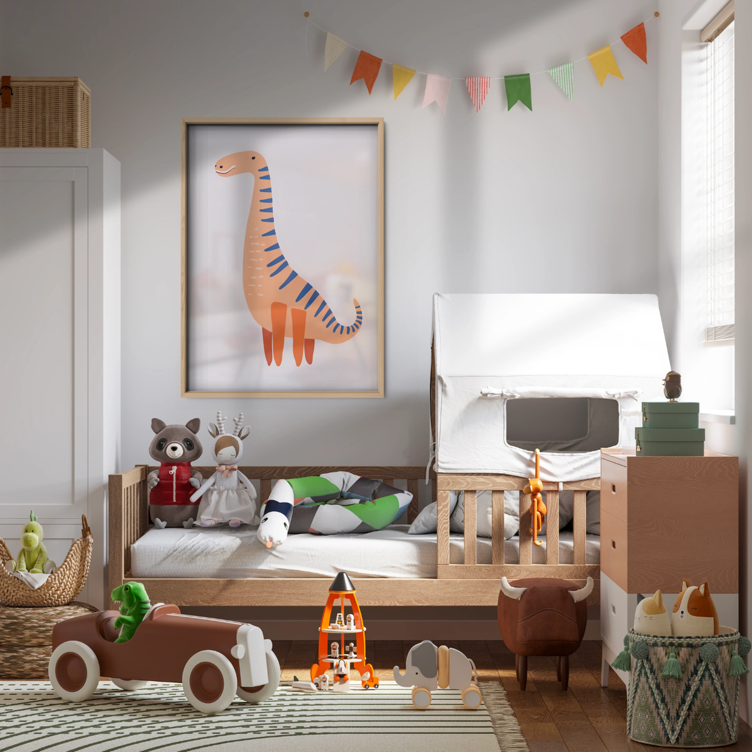 Peach Dinosaur Nursery Print