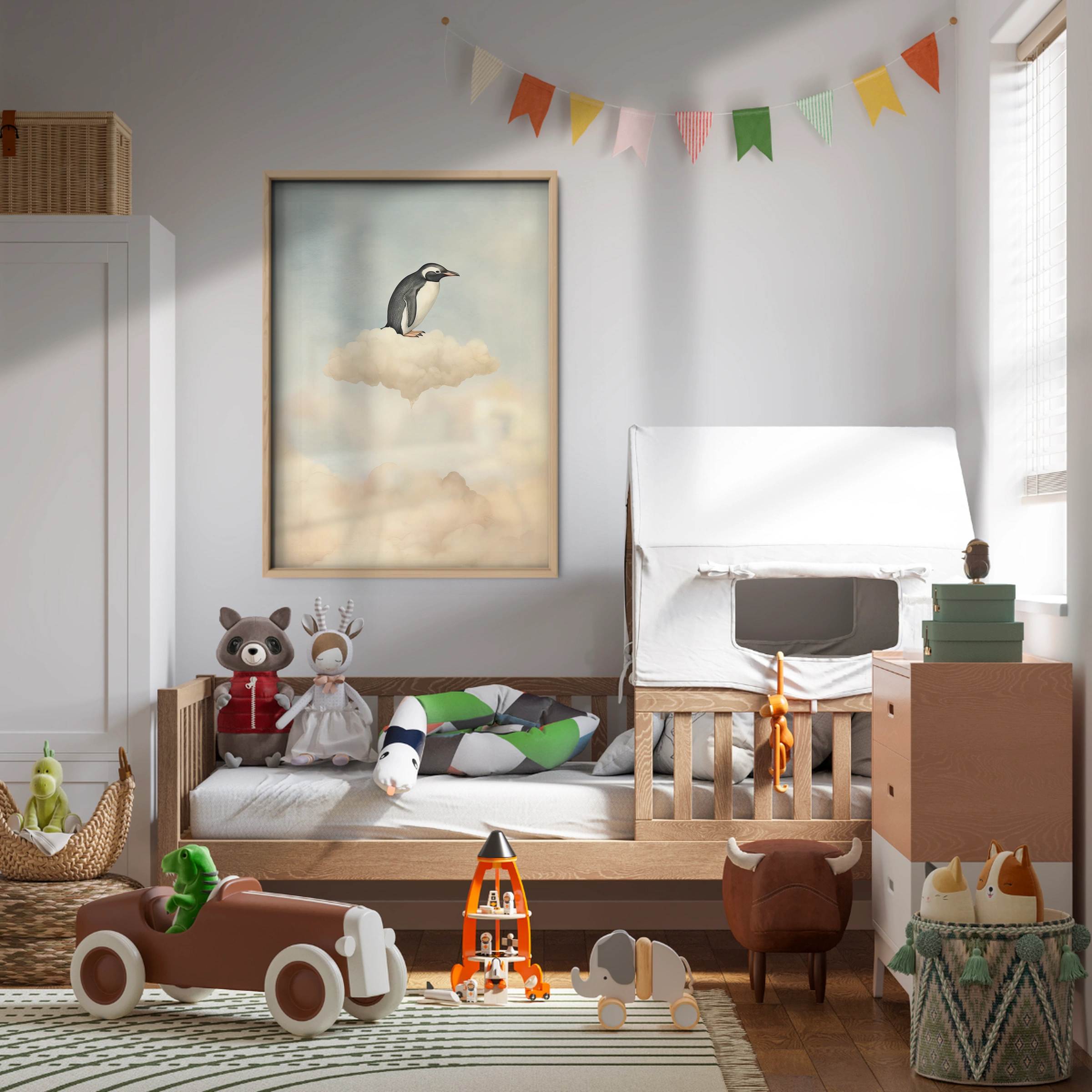 Penguin on a Cloud Nursery Print