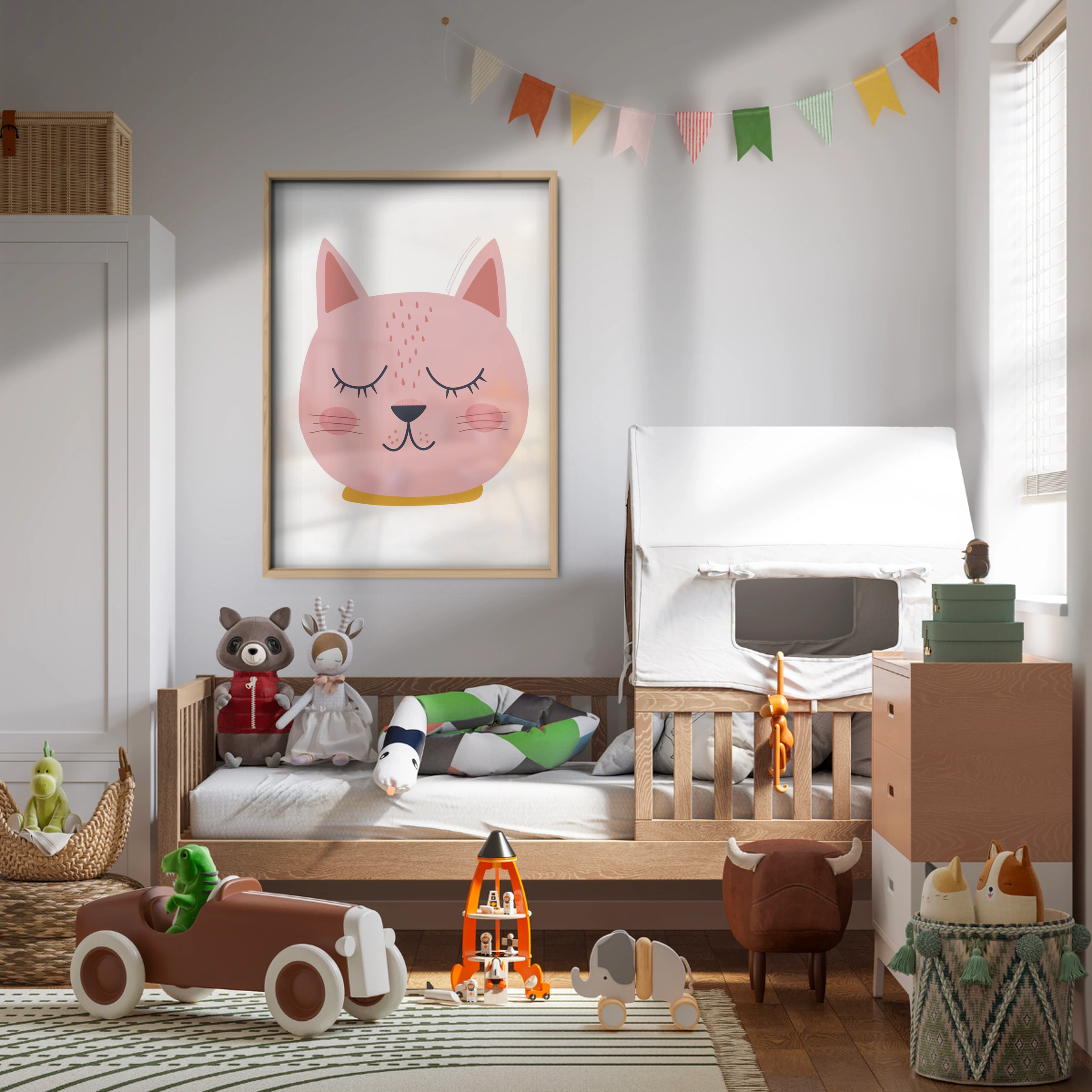 Pink Cat Face Nursery Print