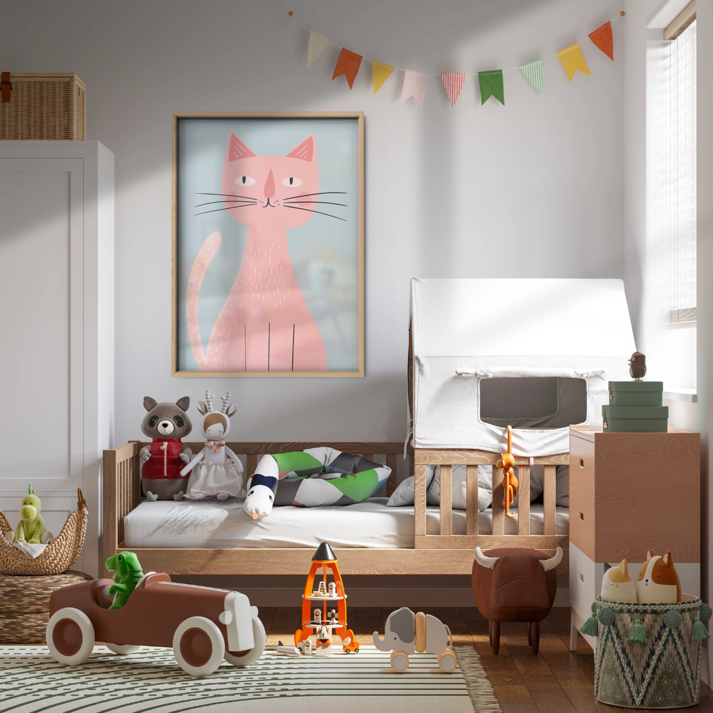 Pink Cat Nursery Print
