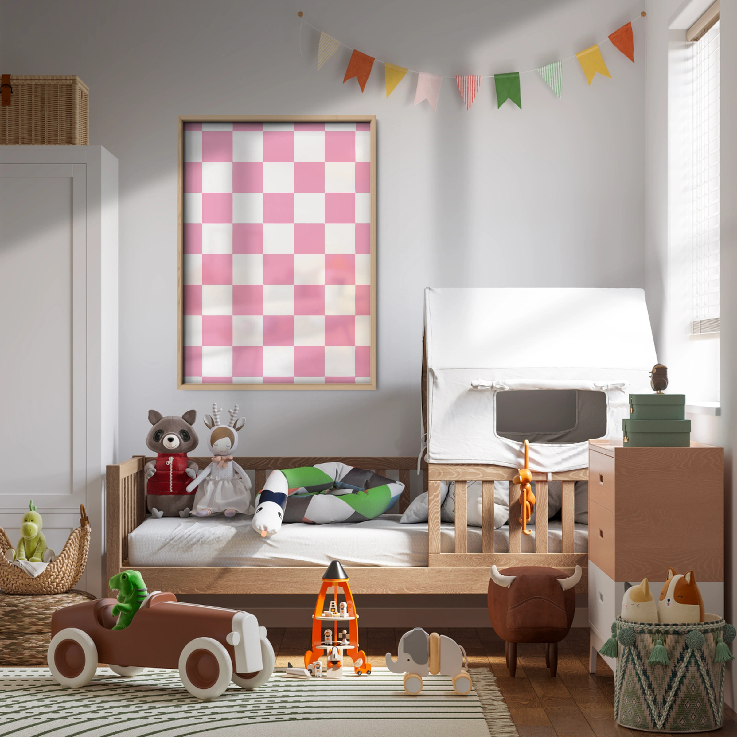 Pink Checkerboard Nursery Print