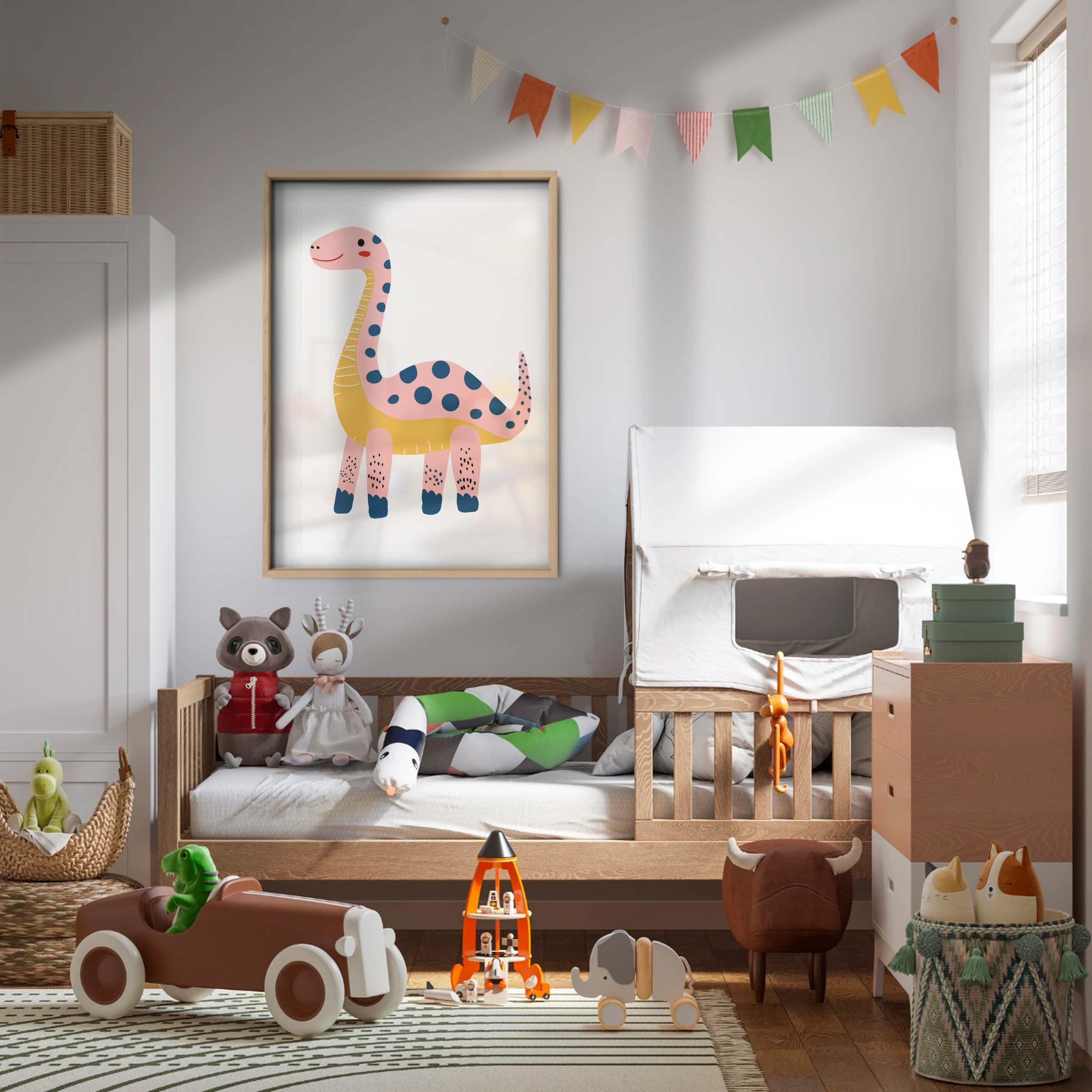 Pink Dino Nursery Print