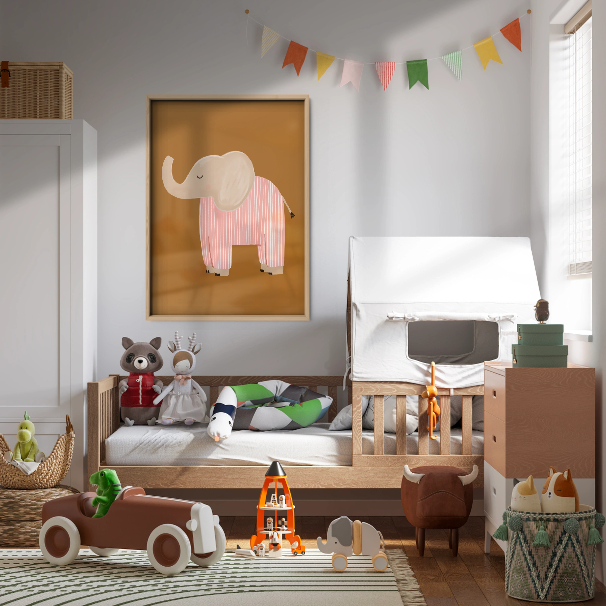 Pink Elephant Nursery Print