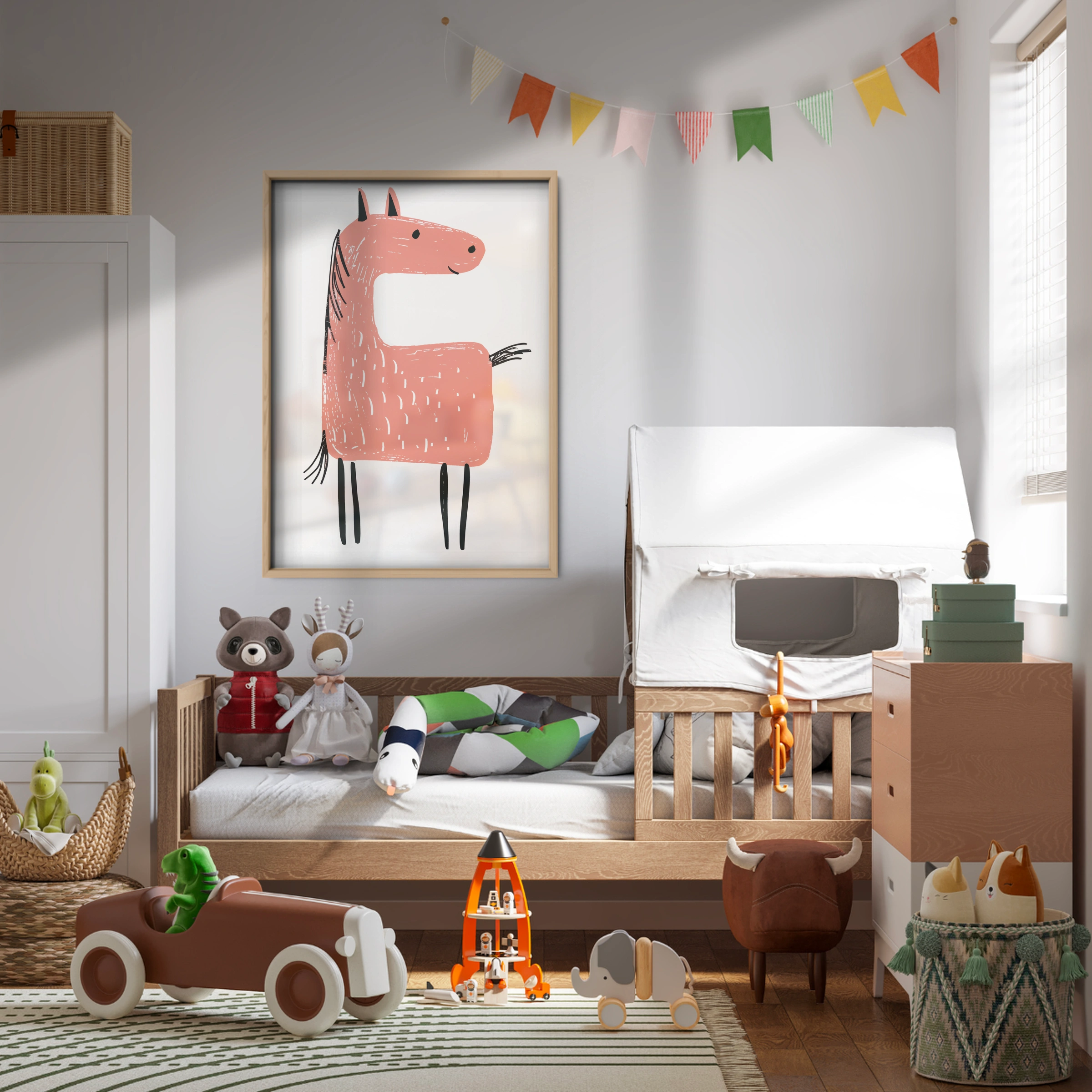 Pink Llama Nursery Print
