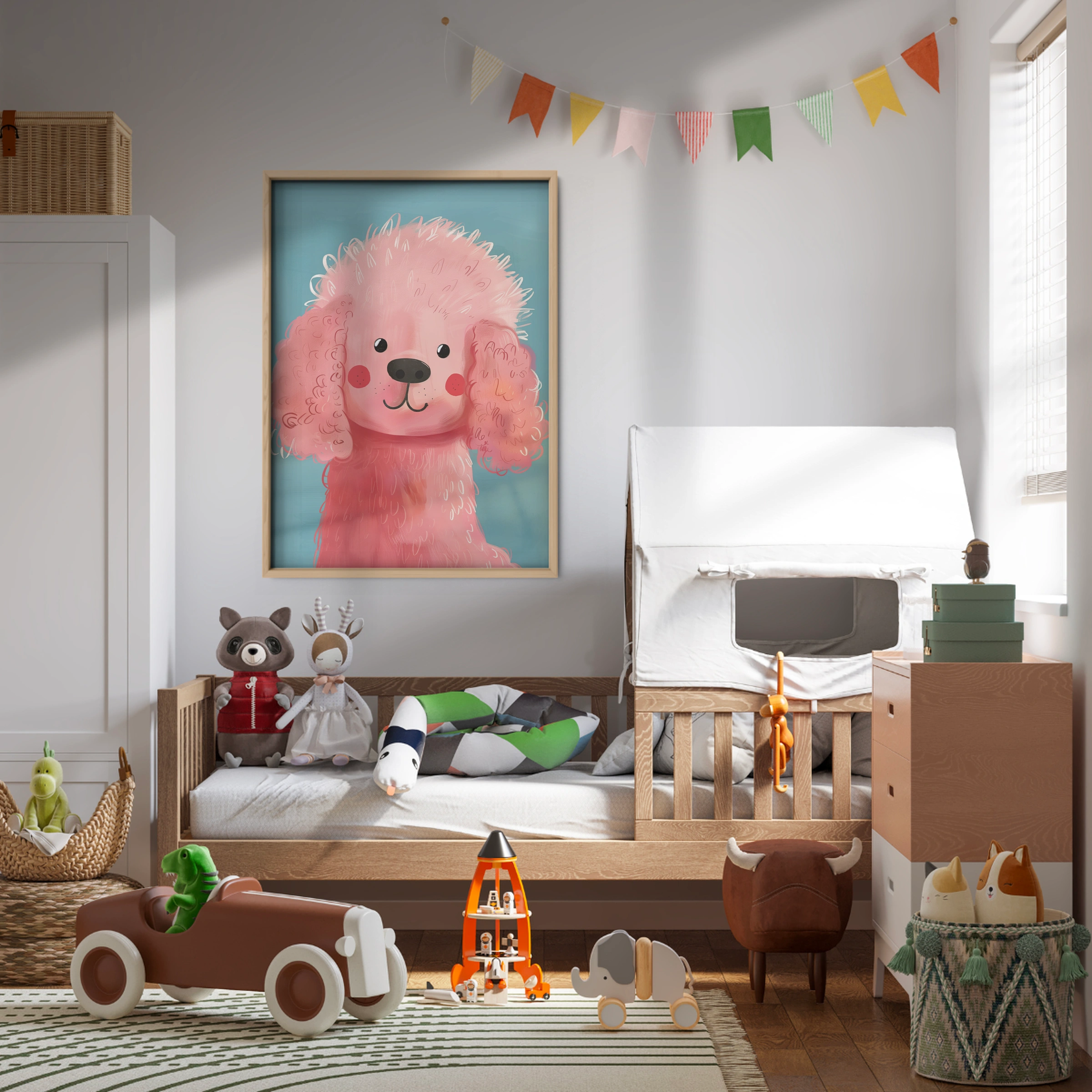 Pink Poodle Portrait Nursery Print