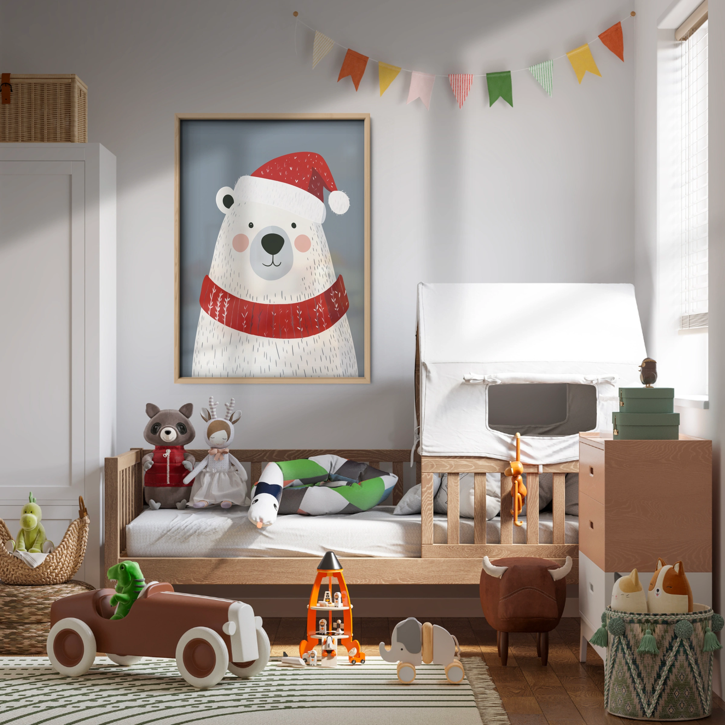 Polar Bear in a Santa Hat Christmas Print